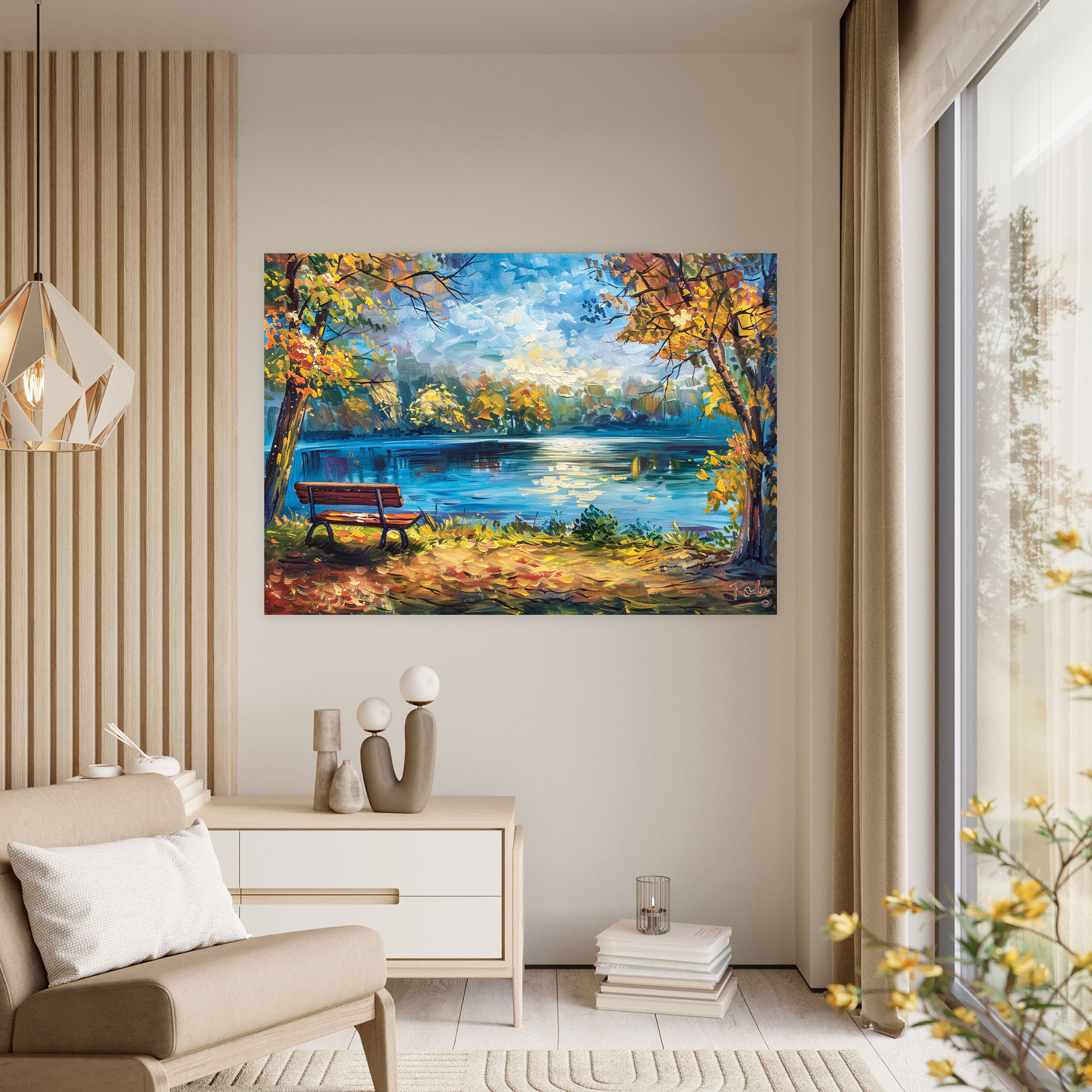 Leonid Afremov Canvas Print Serene Lakeside Wall Art - Leonid Afremov, Home Decoration, Canvas, Wall Art