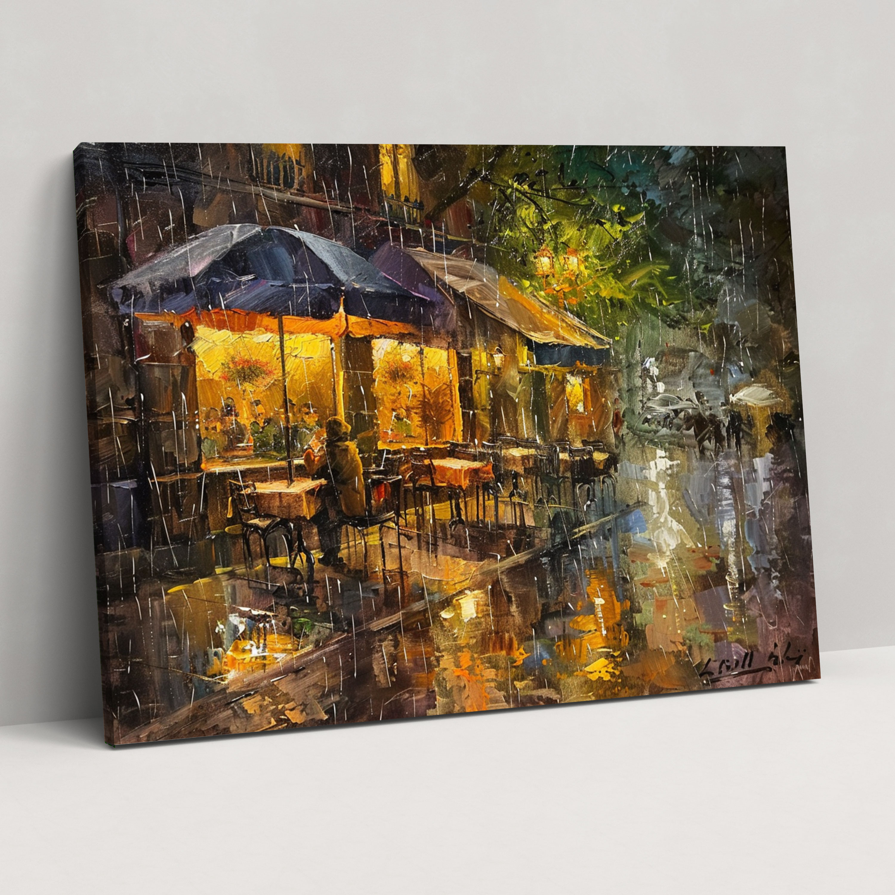 Rainy Day Cafe Canvas Print - Leonid Afremov, Home Decoration, Wall Art, Canvas