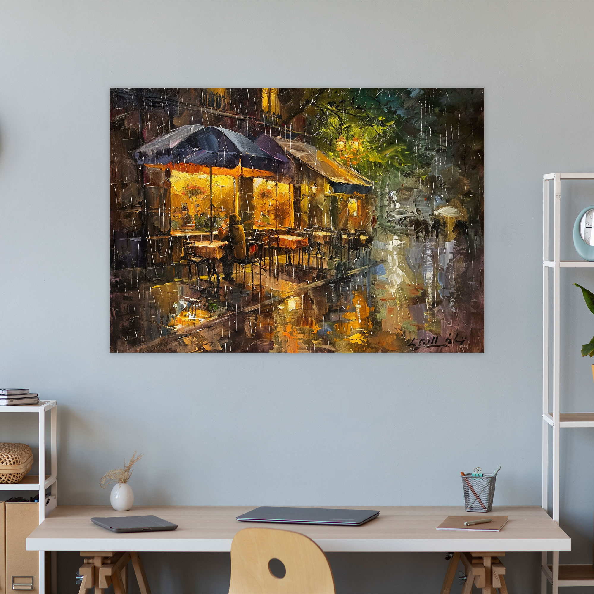 Rainy Day Cafe Canvas Print - Leonid Afremov, Home Decoration, Wall Art, Canvas