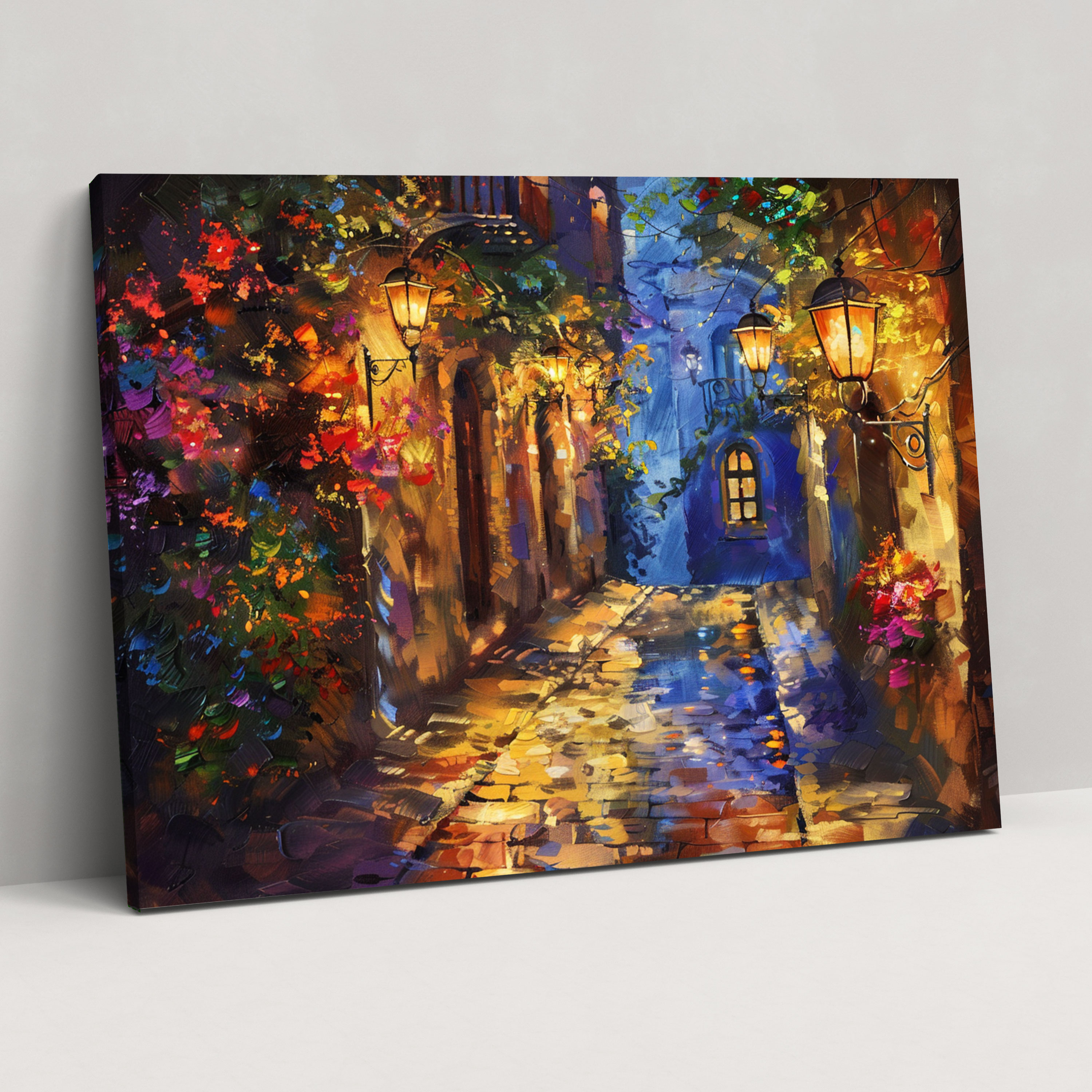 Lantern-Lit Alleyway Canvas Print - Leonid Afremov, Leonid Afremov, Wall Decoration, Canvas