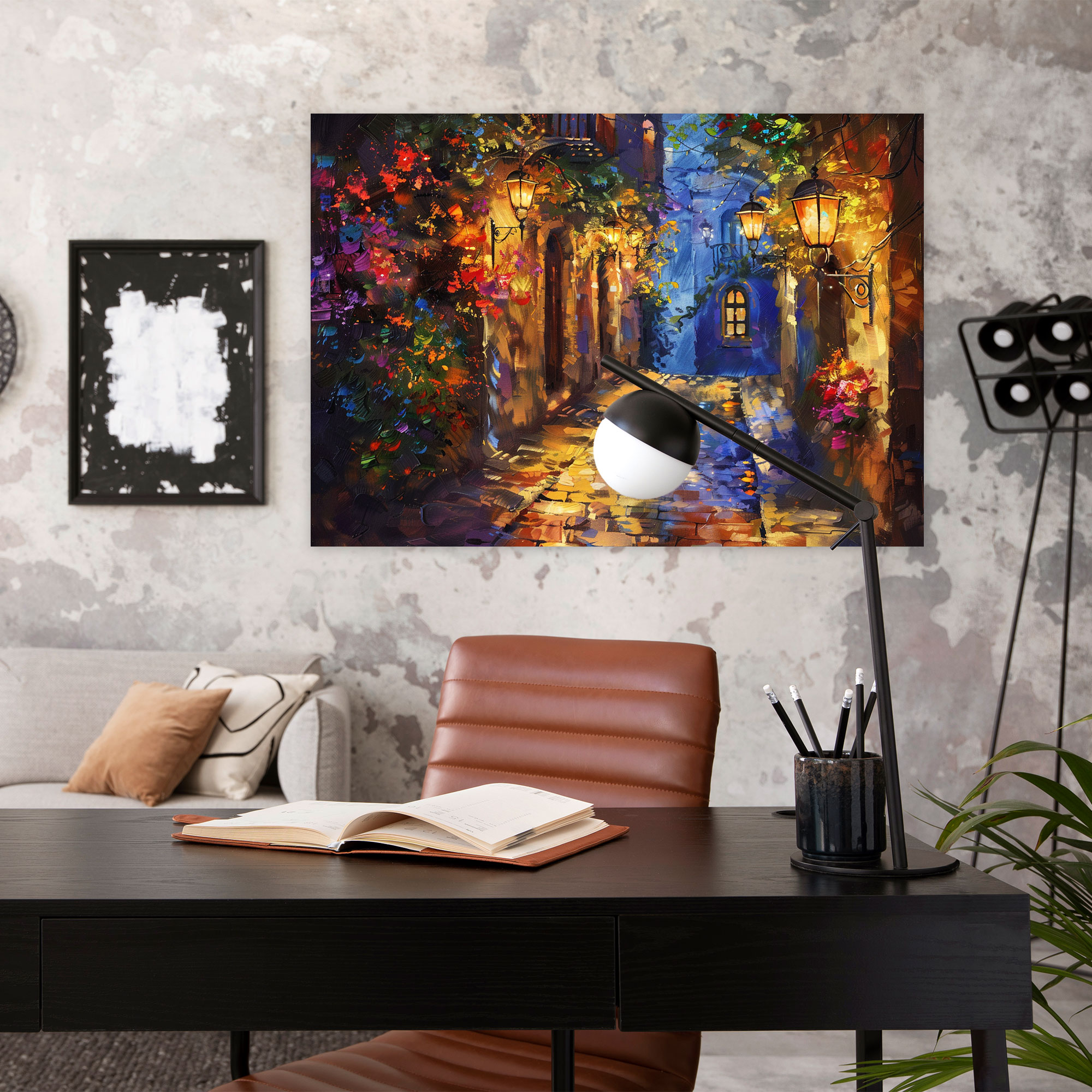 Lantern-Lit Alleyway Canvas Print - Leonid Afremov, Leonid Afremov, Wall Decoration, Canvas