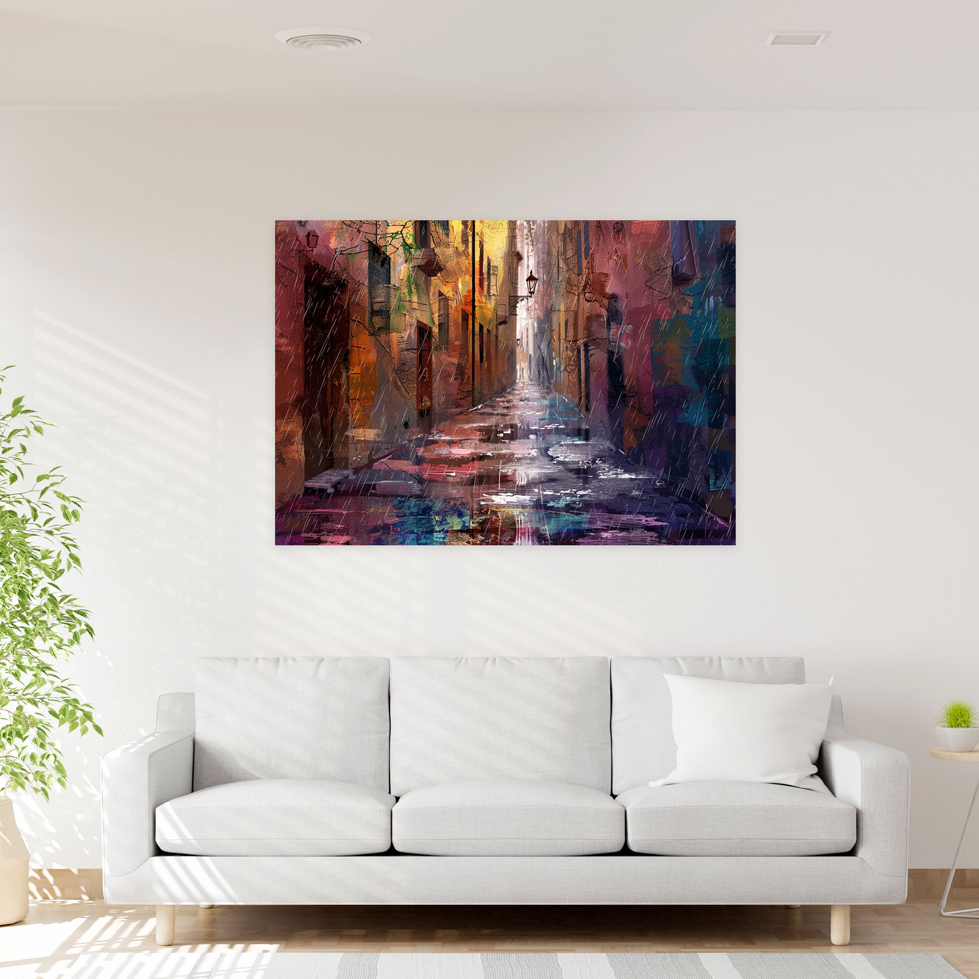 Rainy Alley Leonid Afremov Canvas Print - Leonid Afremov, Canvas Print, Wall Decoration, Home Decoration