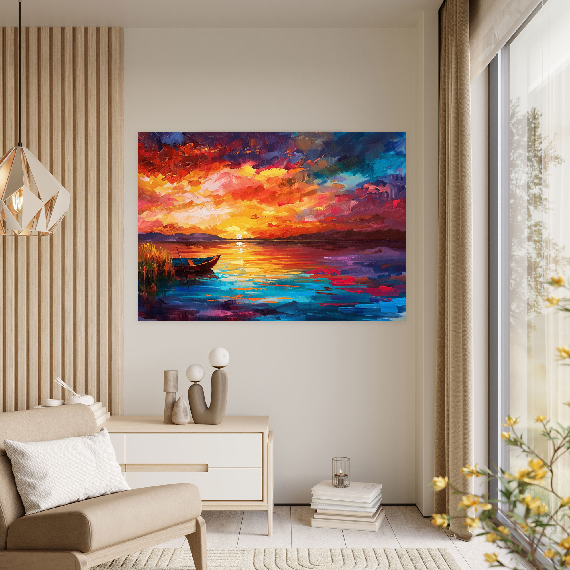Lakeside Sunset Leonid Afremov Canvas Print - Leonid Afremov, Home Decoration, Canvas Wall Art, Leonid Afremov