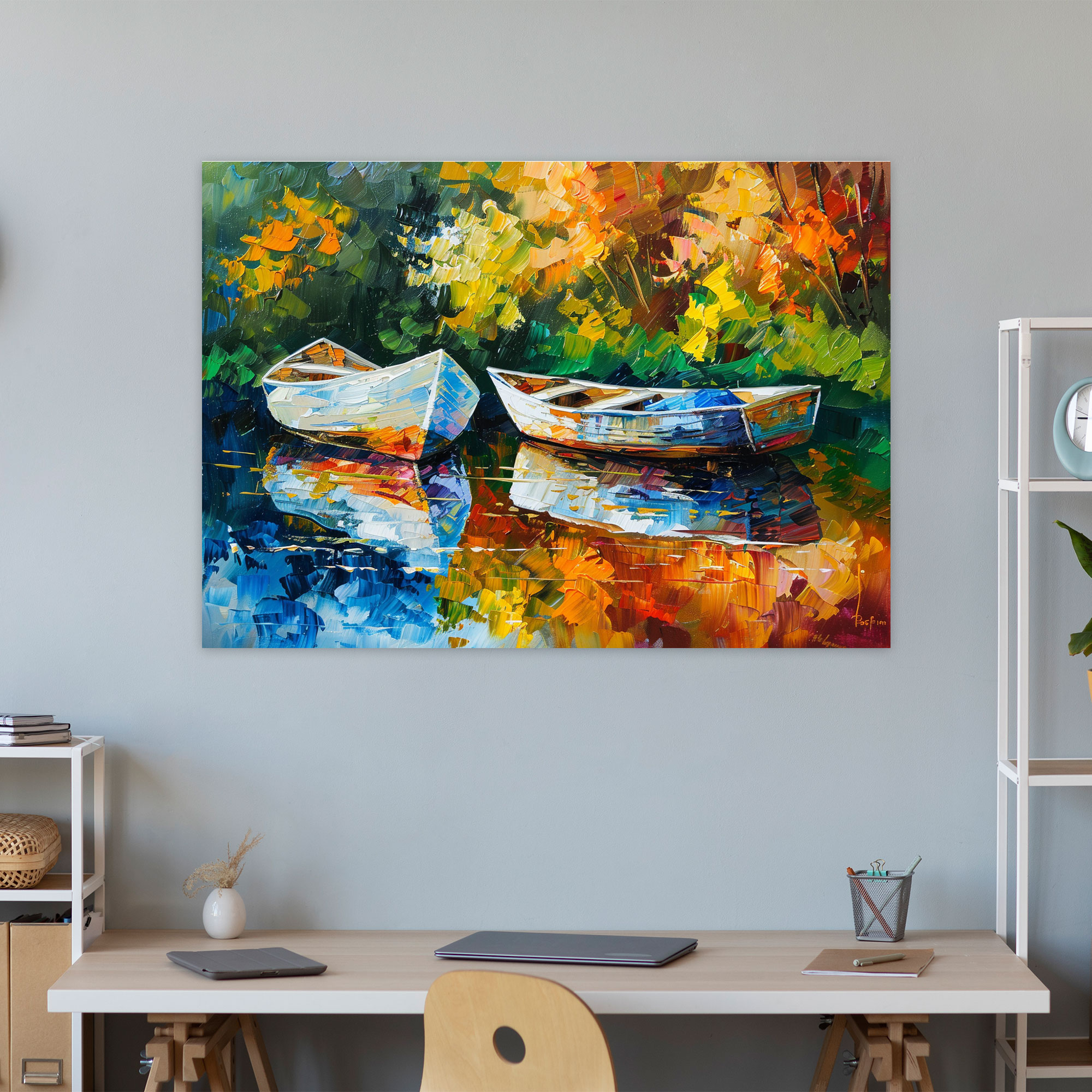 River Boats Leonid Afremov Wall Decoration - Leonid Afremov, Canvas Wall Art, Wall Decoration, Canvas