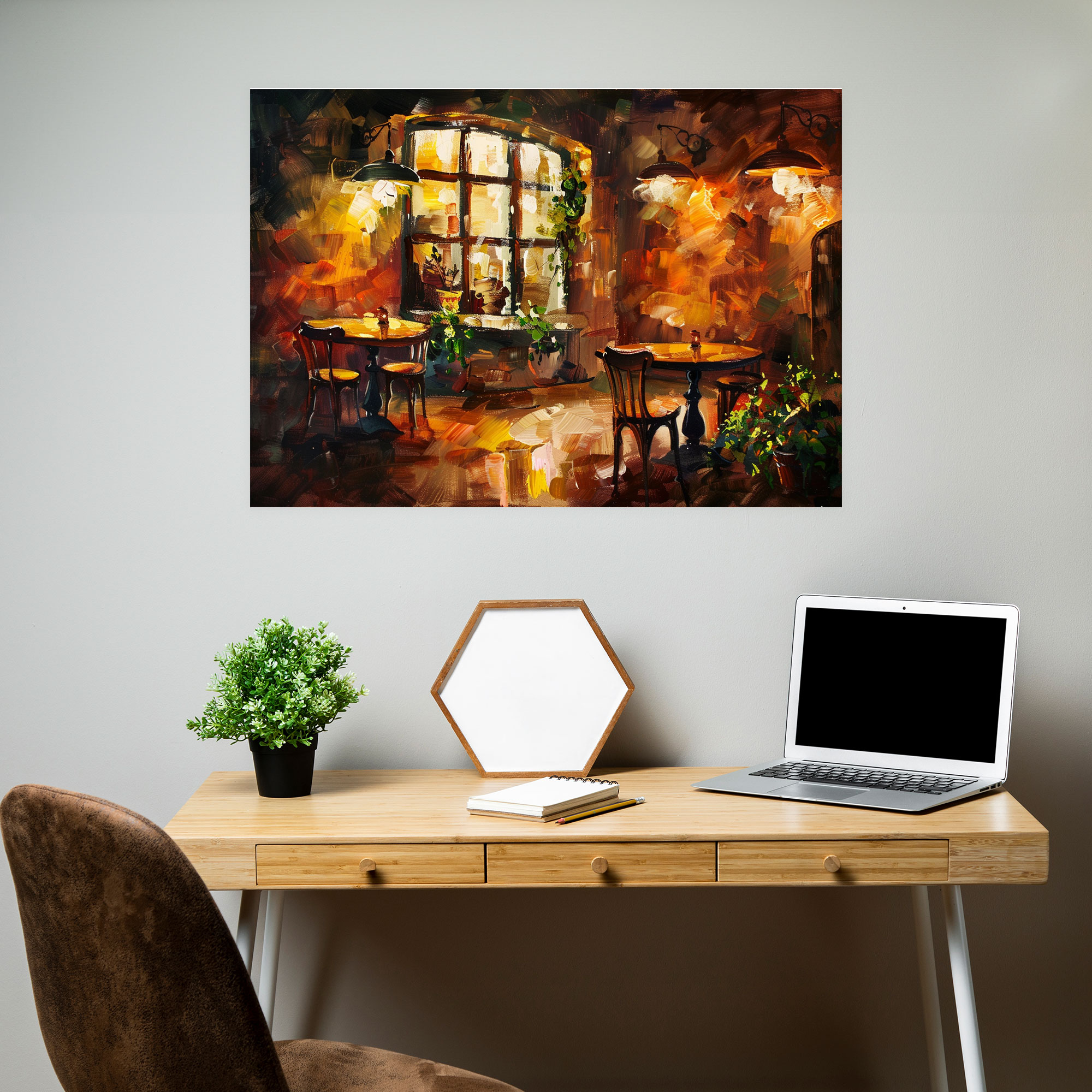 Leonid Afremov Wall Art - Cozy Cafe Warm Tones Canvas Print - Leonid Afremov, Home Decoration, Wall Art, Canvas Wall Art