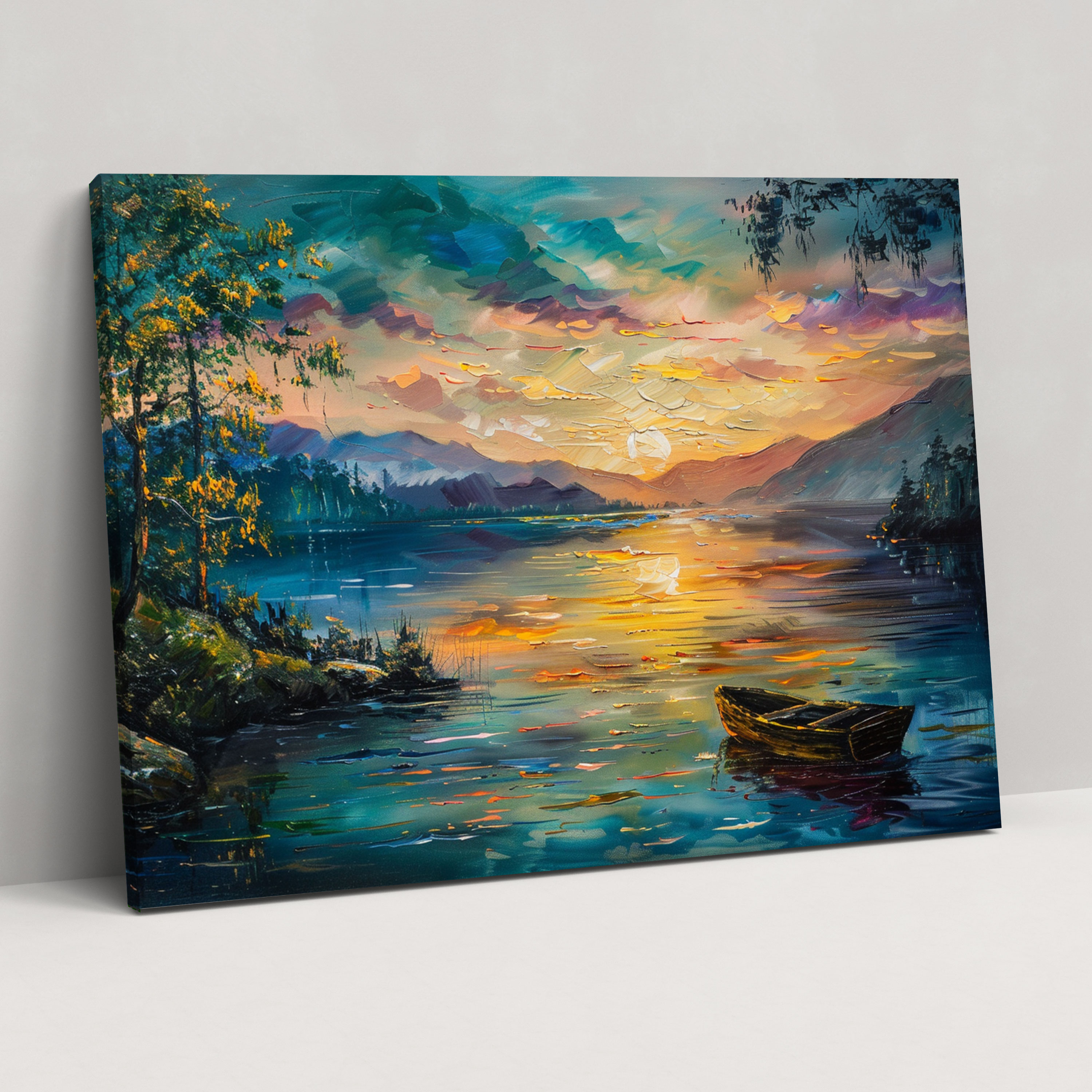 Leonid Afremov Sunset Lake Canvas Print - Leonid Afremov, Canvas Wall Art, Leonid Afremov, Wall Decoration