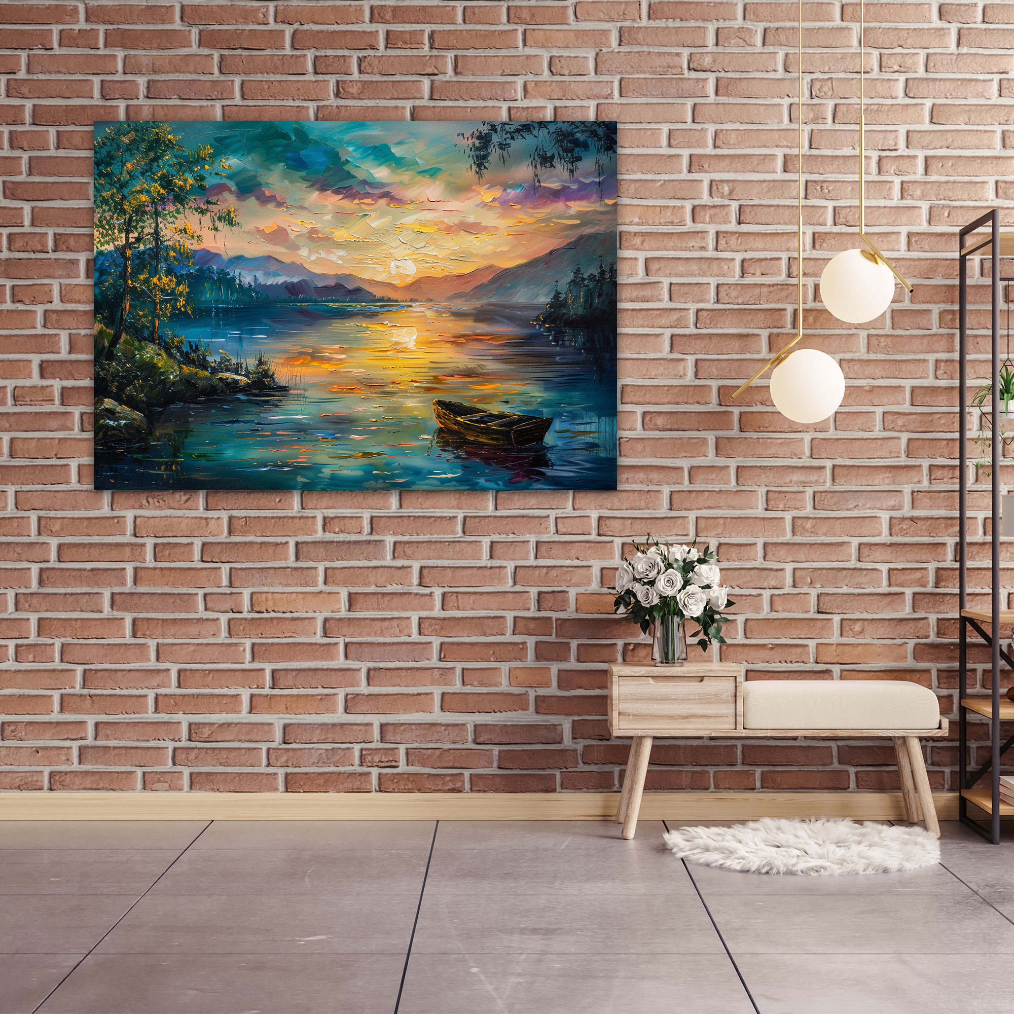 Leonid Afremov Sunset Lake Canvas Print - Leonid Afremov, Canvas Wall Art, Leonid Afremov, Wall Decoration