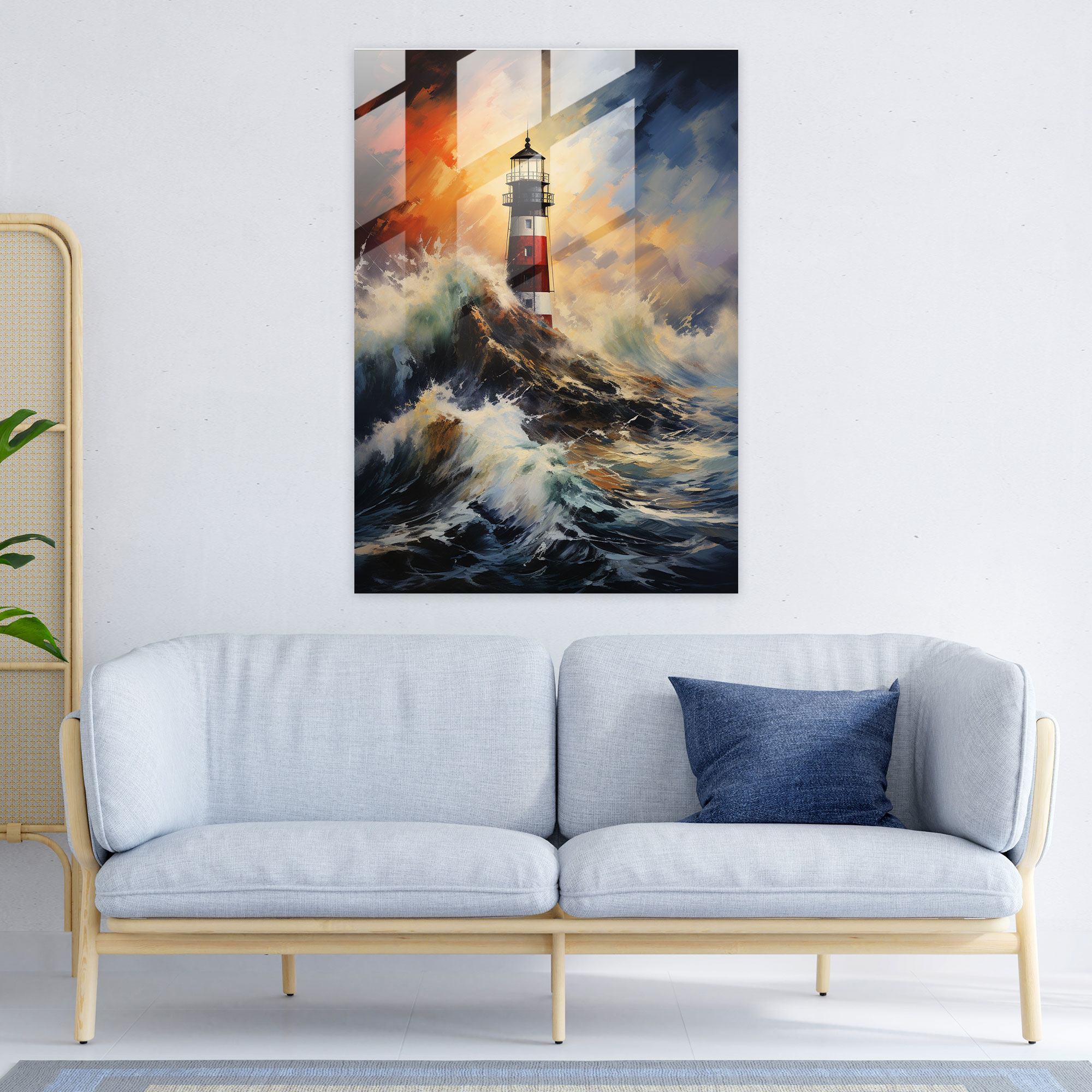 Abstract Lighthouse Glass Print - Lighthouse, Crashing Waves, Lighthouse Glass Print, Glass Art