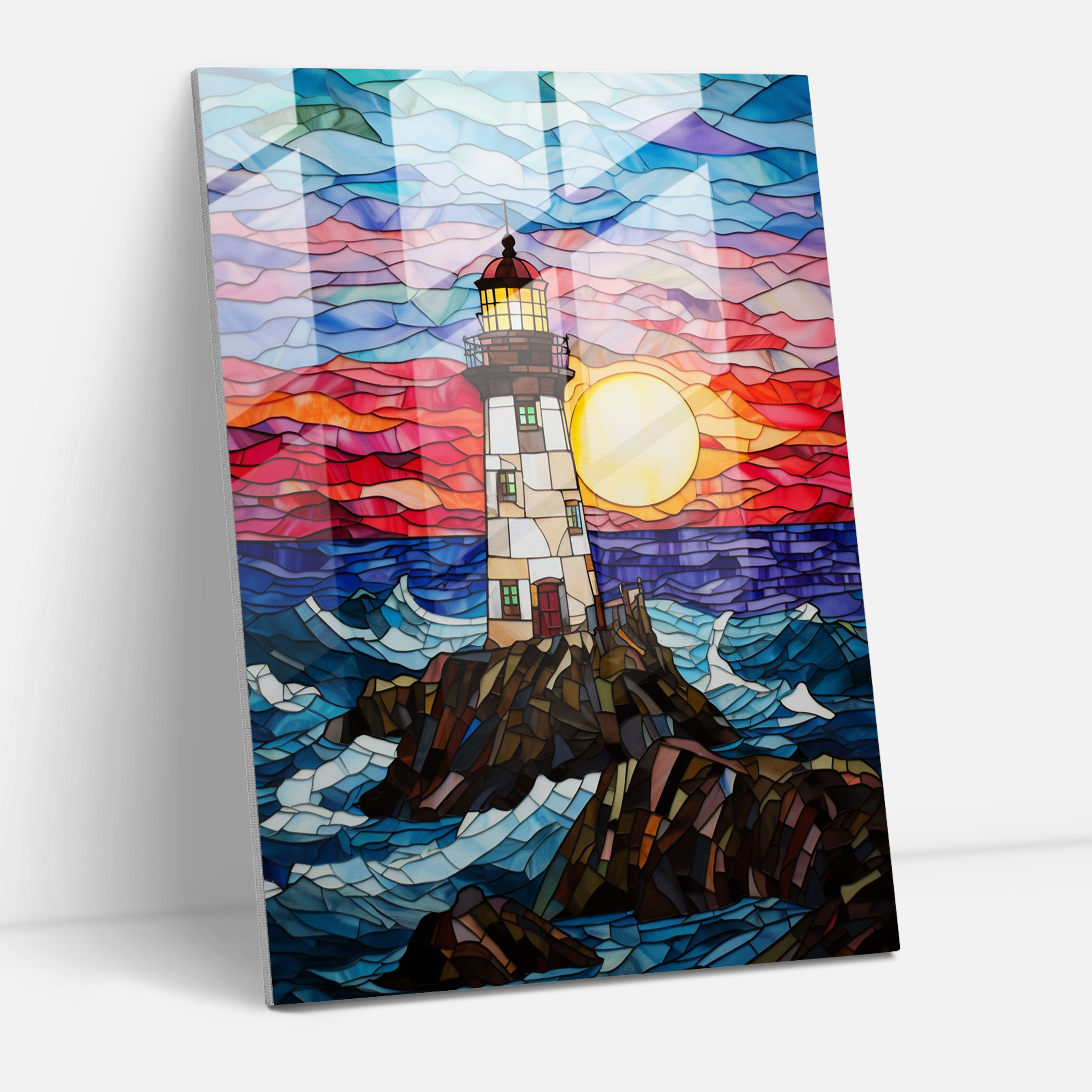 Stained Glass Lighthouse Wall Decoration - Lighthouse, Vibrant Colored Glass, Elegant Wall Decoration, Lighthouse Glass Print
