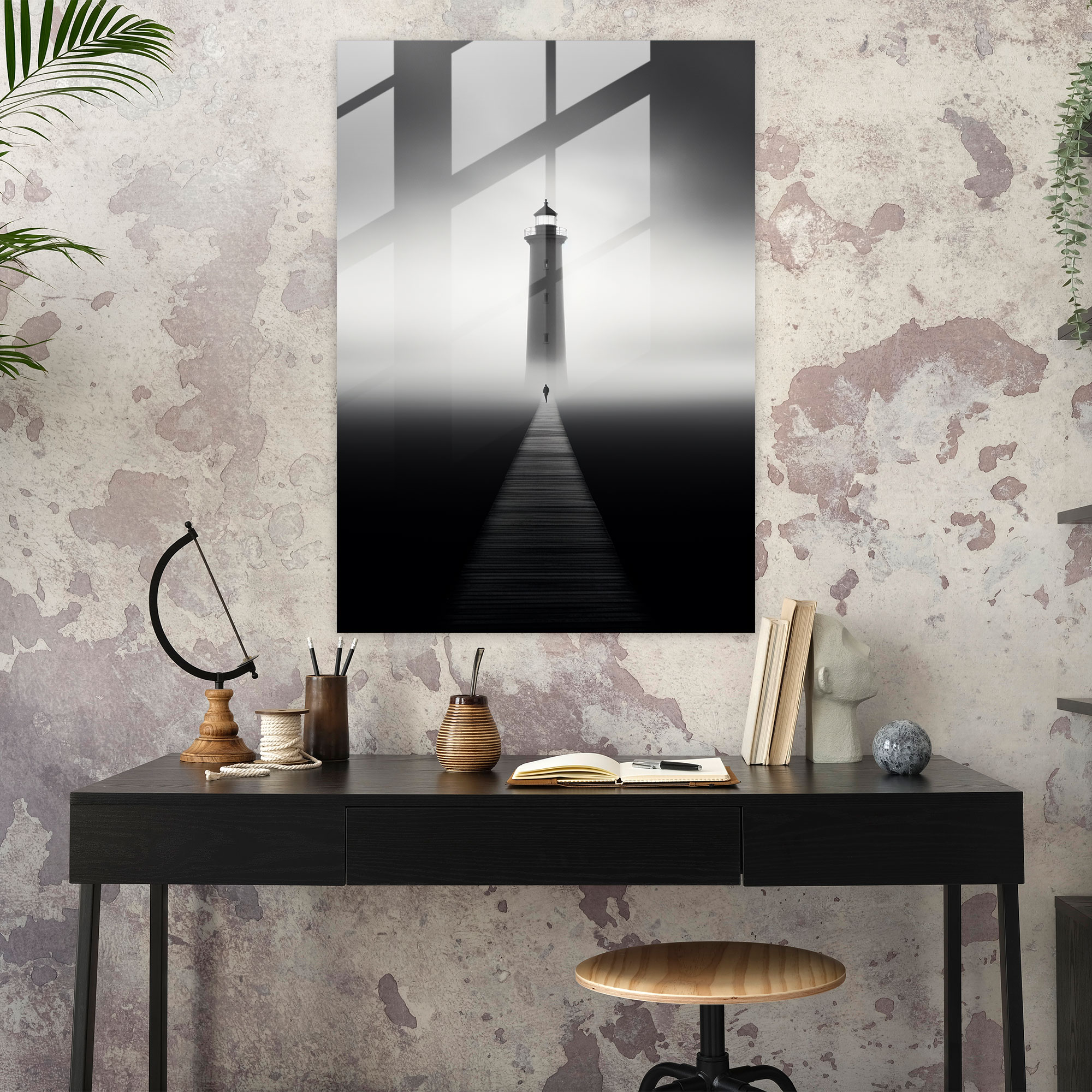Minimalist Deniz Feneri Cam Tablo - Deniz Feneri Modern Sanat Duvar Dekorasyonu Yalnız Deniz Feneri