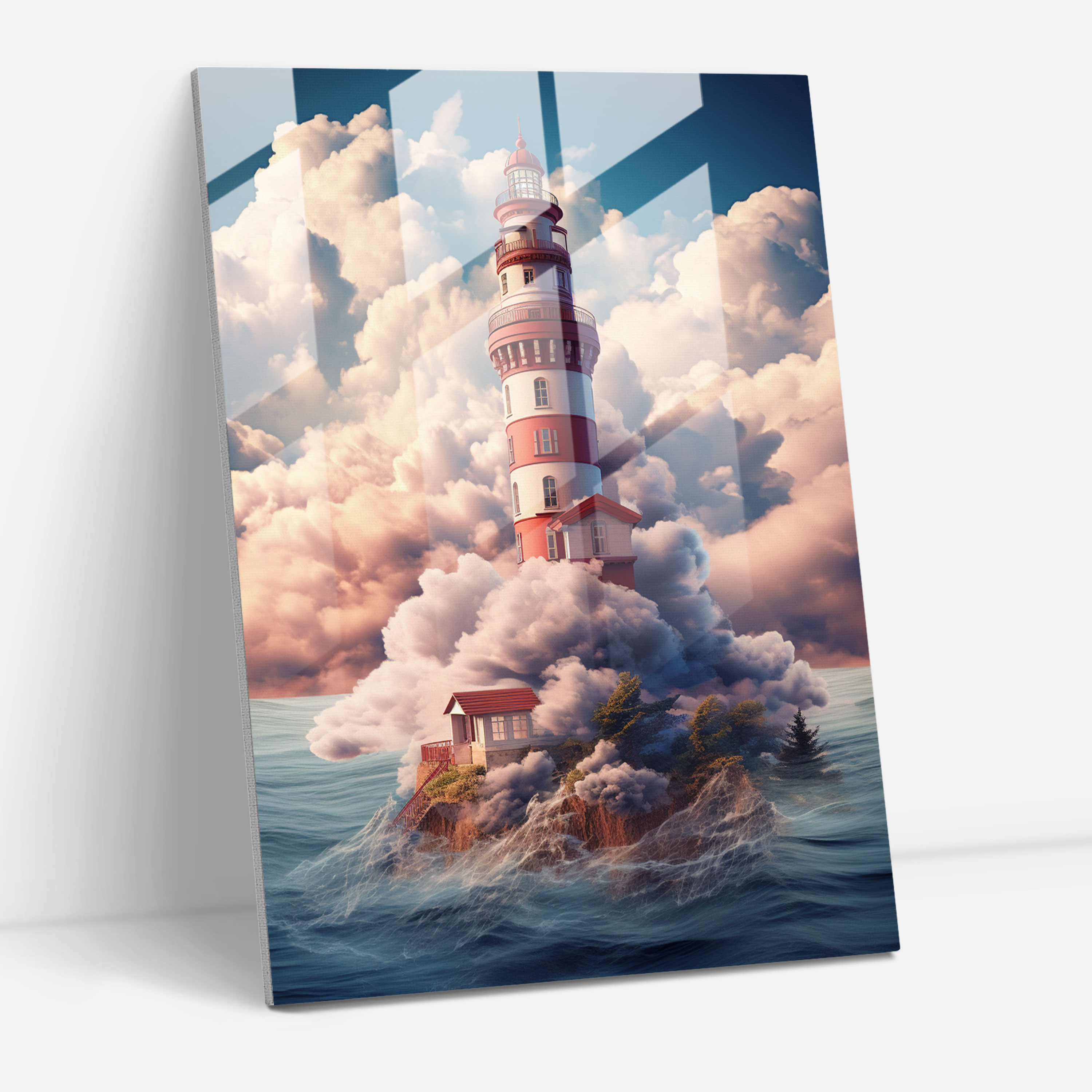 Surreal Lighthouse Glass Print - Lighthouse, Home Decoration, Glass Wall Art, Lighthouse Glass Print