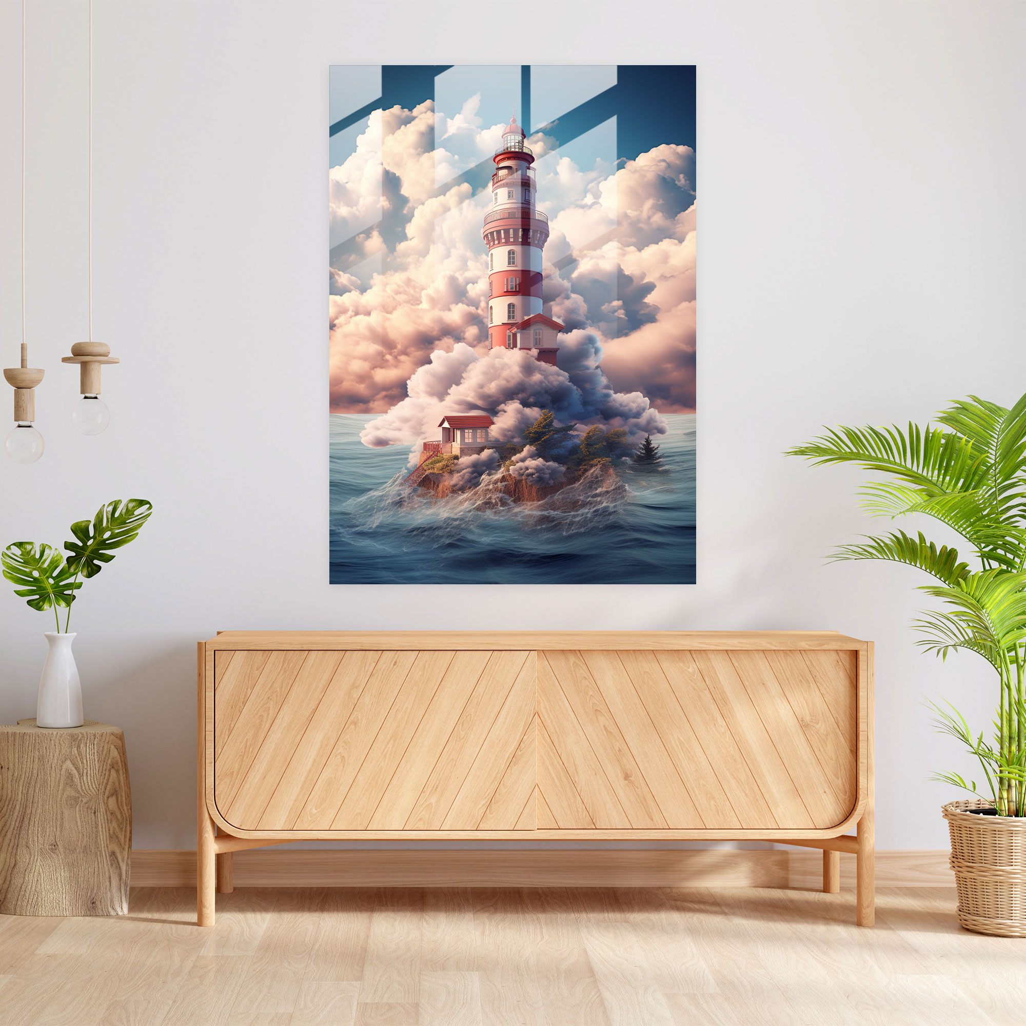 Surreal Lighthouse Glass Print - Lighthouse, Home Decoration, Glass Wall Art, Lighthouse Glass Print