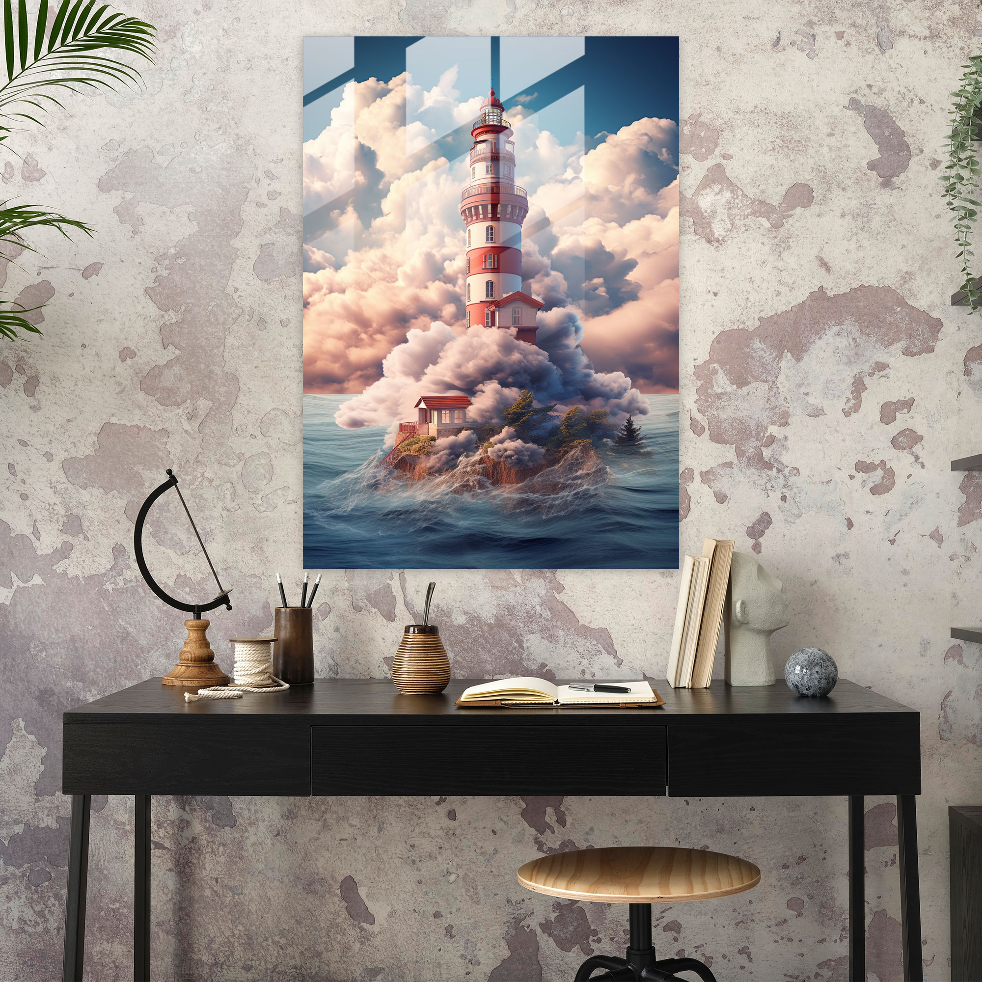 Surreal Lighthouse Glass Print - Lighthouse, Home Decoration, Glass Wall Art, Lighthouse Glass Print