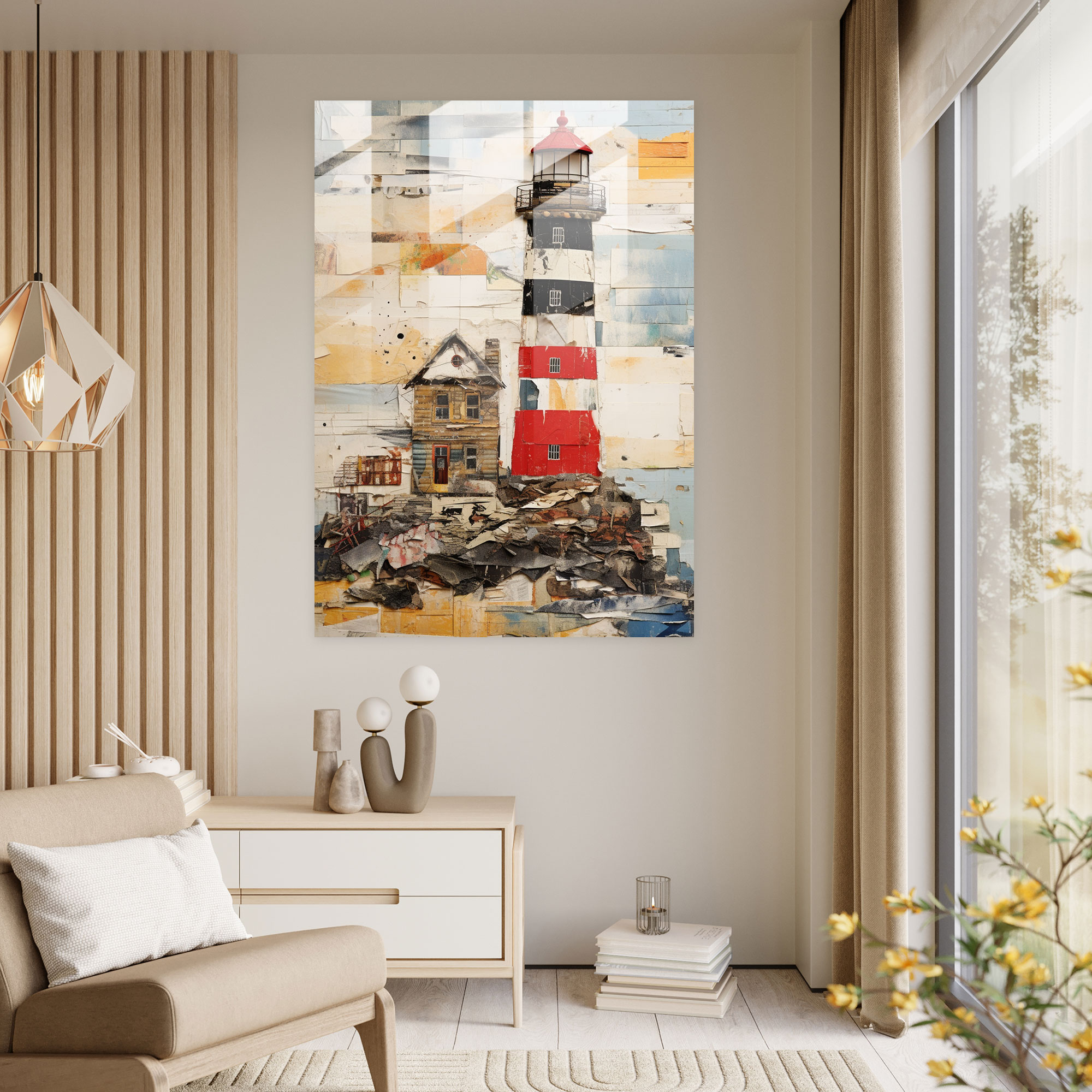 Contemporary Lighthouse Glass Art - Lighthouse, Glass Wall Art, Modern Art, Wall Decoration