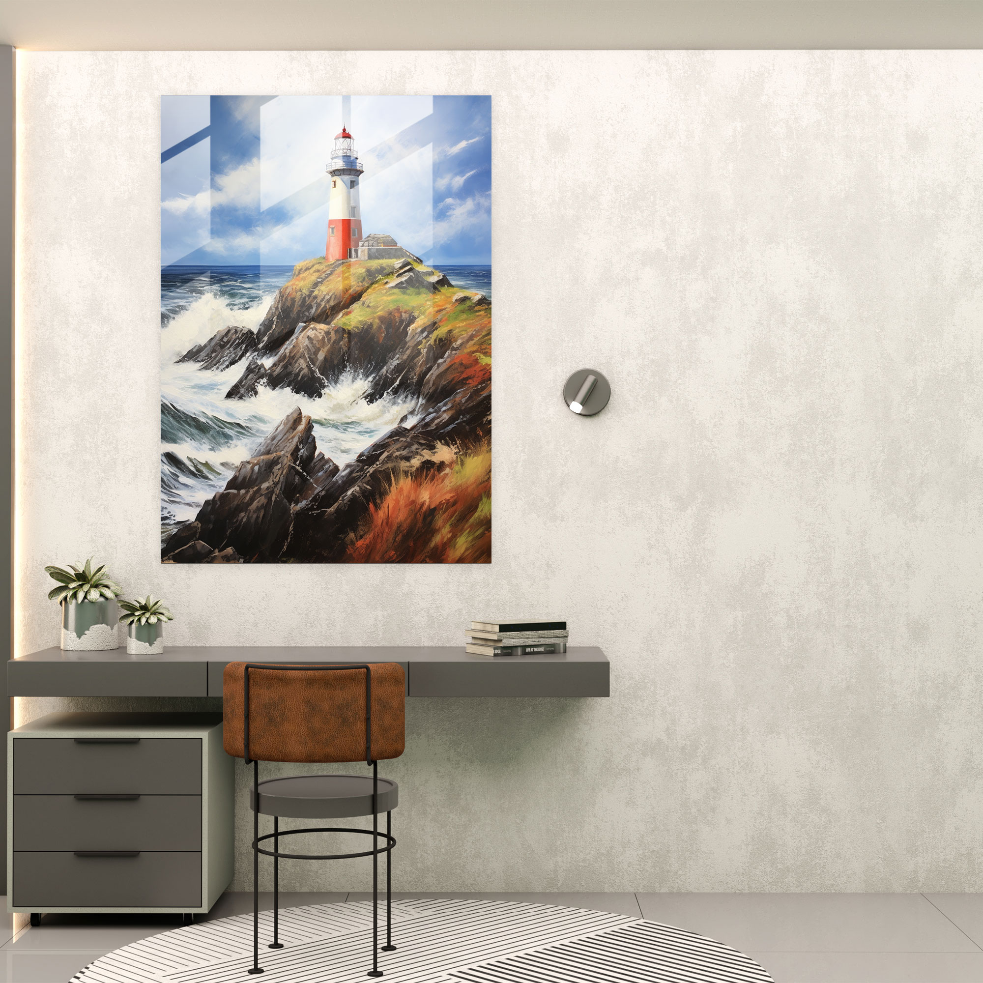 Realistic Lighthouse Glass Print - Lighthouse, Home Decoration, Rugged Coastline, Glass Art