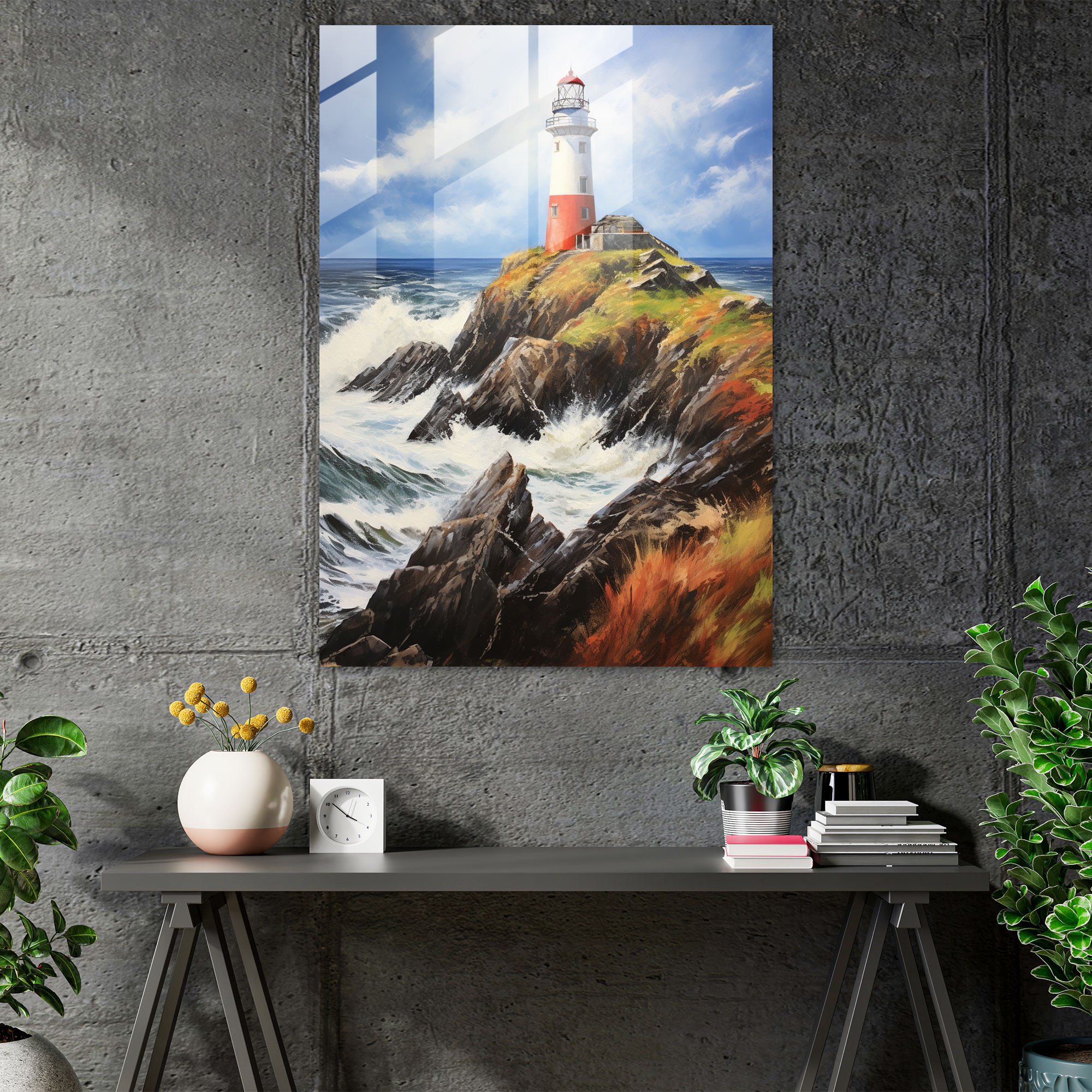 Realistic Lighthouse Glass Print - Lighthouse, Home Decoration, Rugged Coastline, Glass Art