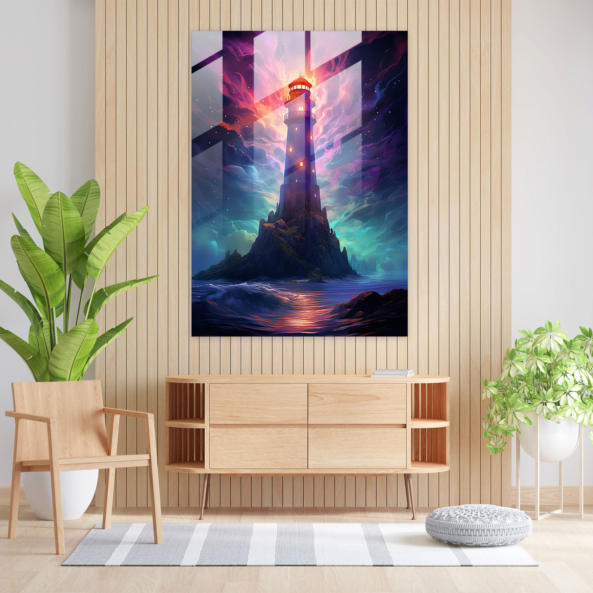 Futuristic Lighthouse Glass Print - Lighthouse, Glass Wall Art, Futuristic Digital Rendering, Modern Art