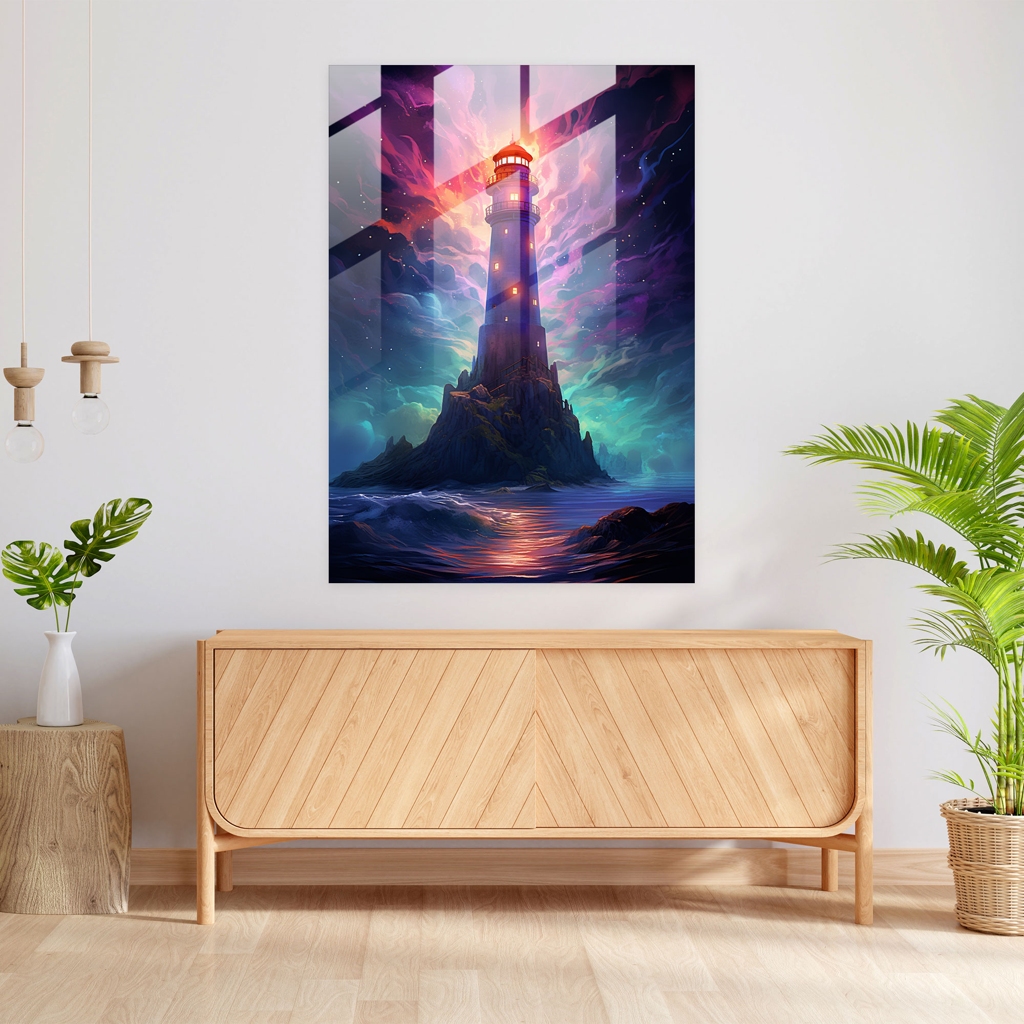 Futuristic Lighthouse Glass Print - Lighthouse, Glass Wall Art, Futuristic Digital Rendering, Modern Art