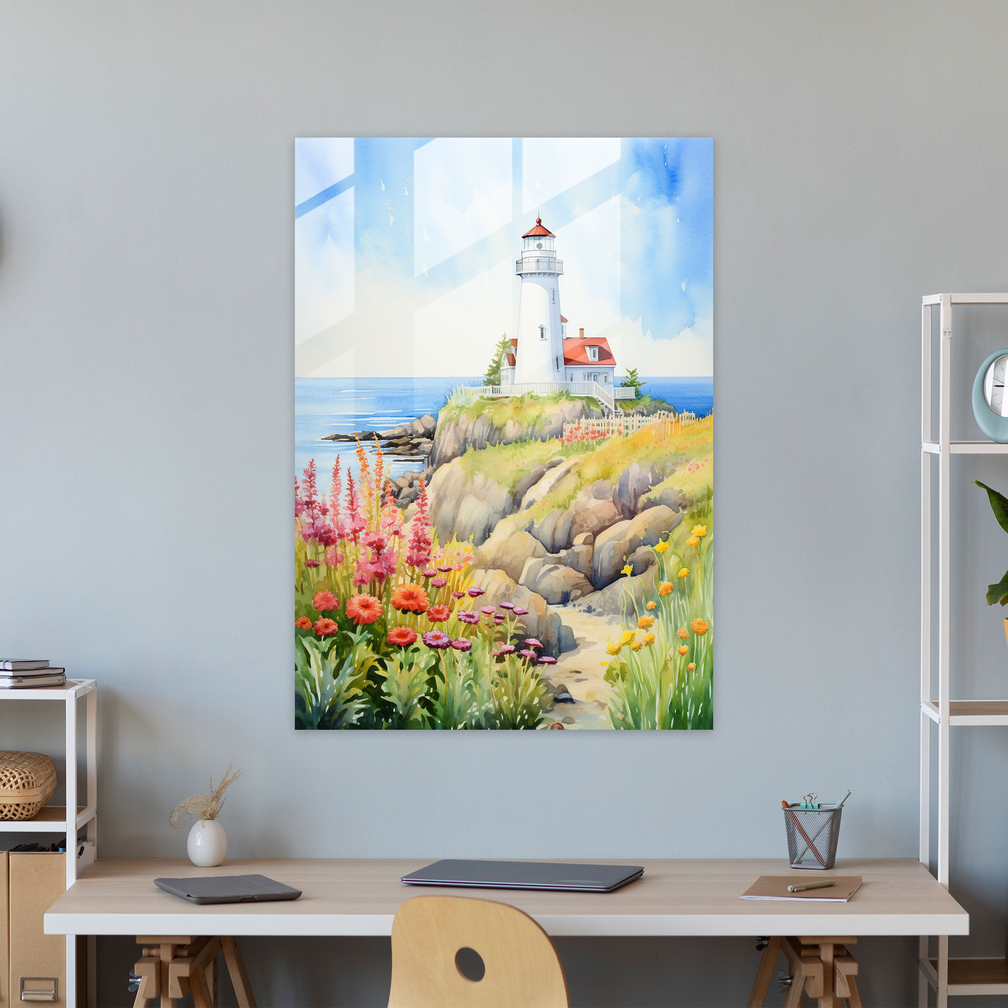Watercolor Glass Print - Enchanting Lighthouse - Lighthouse, Glass Art, Glass Wall Art, Wall Decoration