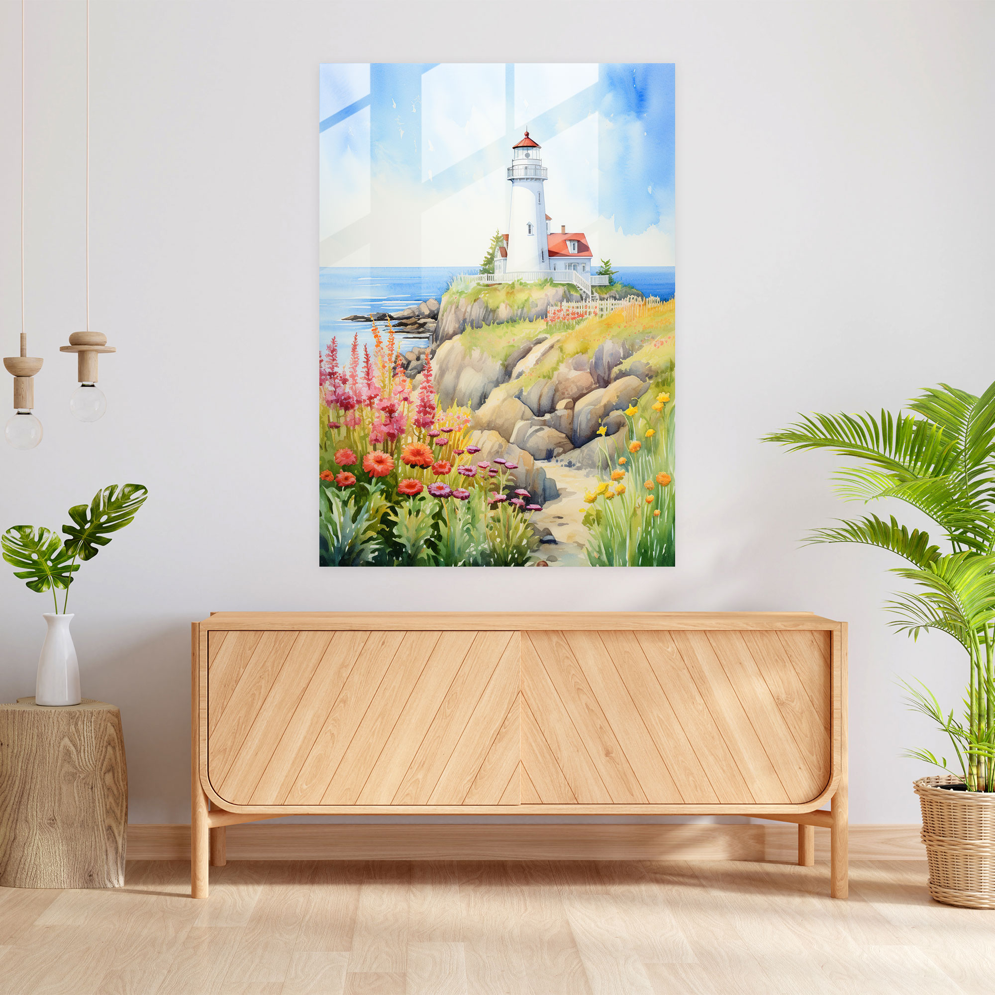 Watercolor Glass Print - Enchanting Lighthouse - Lighthouse, Glass Art, Glass Wall Art, Wall Decoration