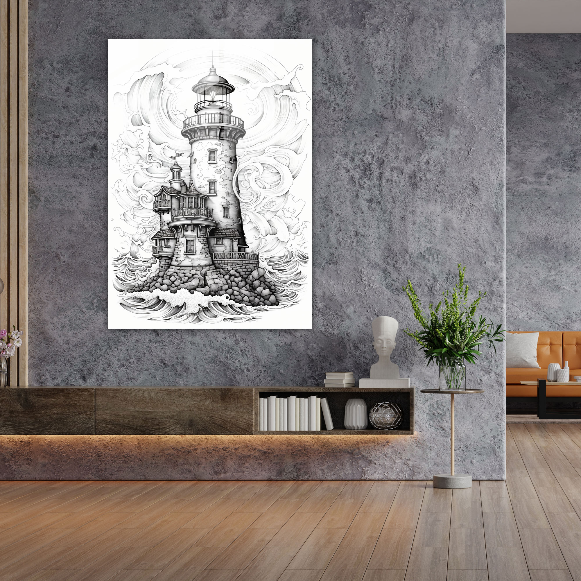 Intricate Glass Art - Whimsical Lighthouse - Lighthouse, Modern Art, Pen And Ink Drawing, Lighthouse Glass Print