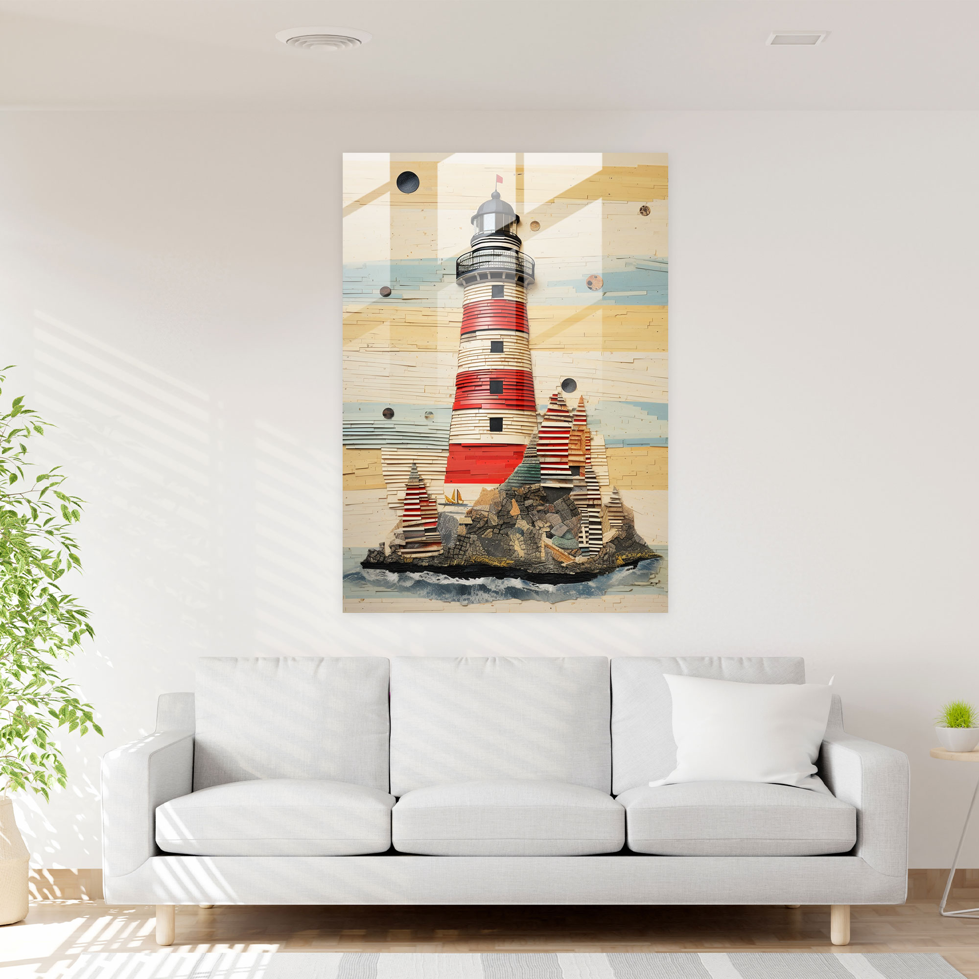 Nautical Glass Art - Vintage Map Lighthouse - Lighthouse, Home Decoration, Collage Artwork, Lighthouse Glass Print