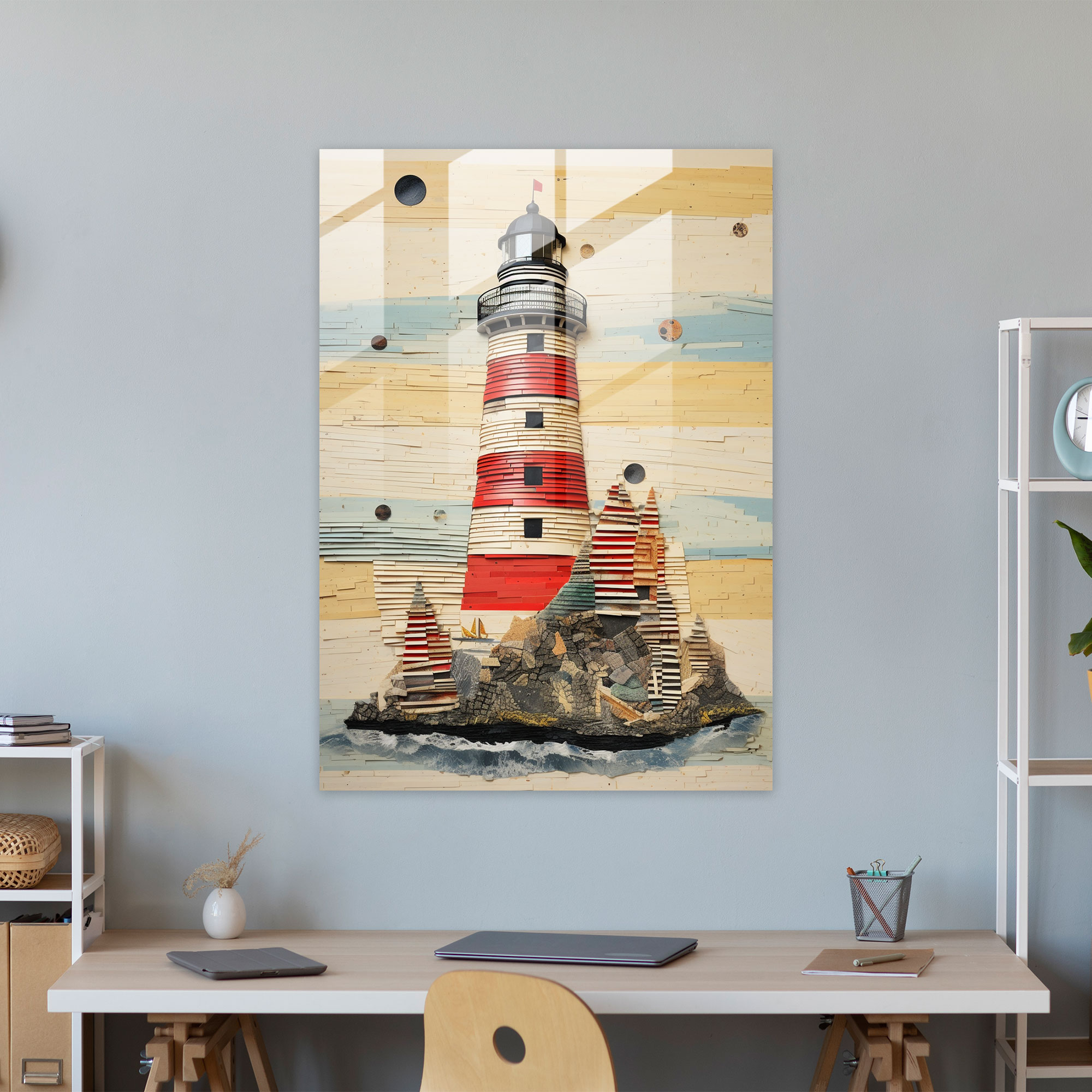 Nautical Glass Art - Vintage Map Lighthouse - Lighthouse, Home Decoration, Collage Artwork, Lighthouse Glass Print
