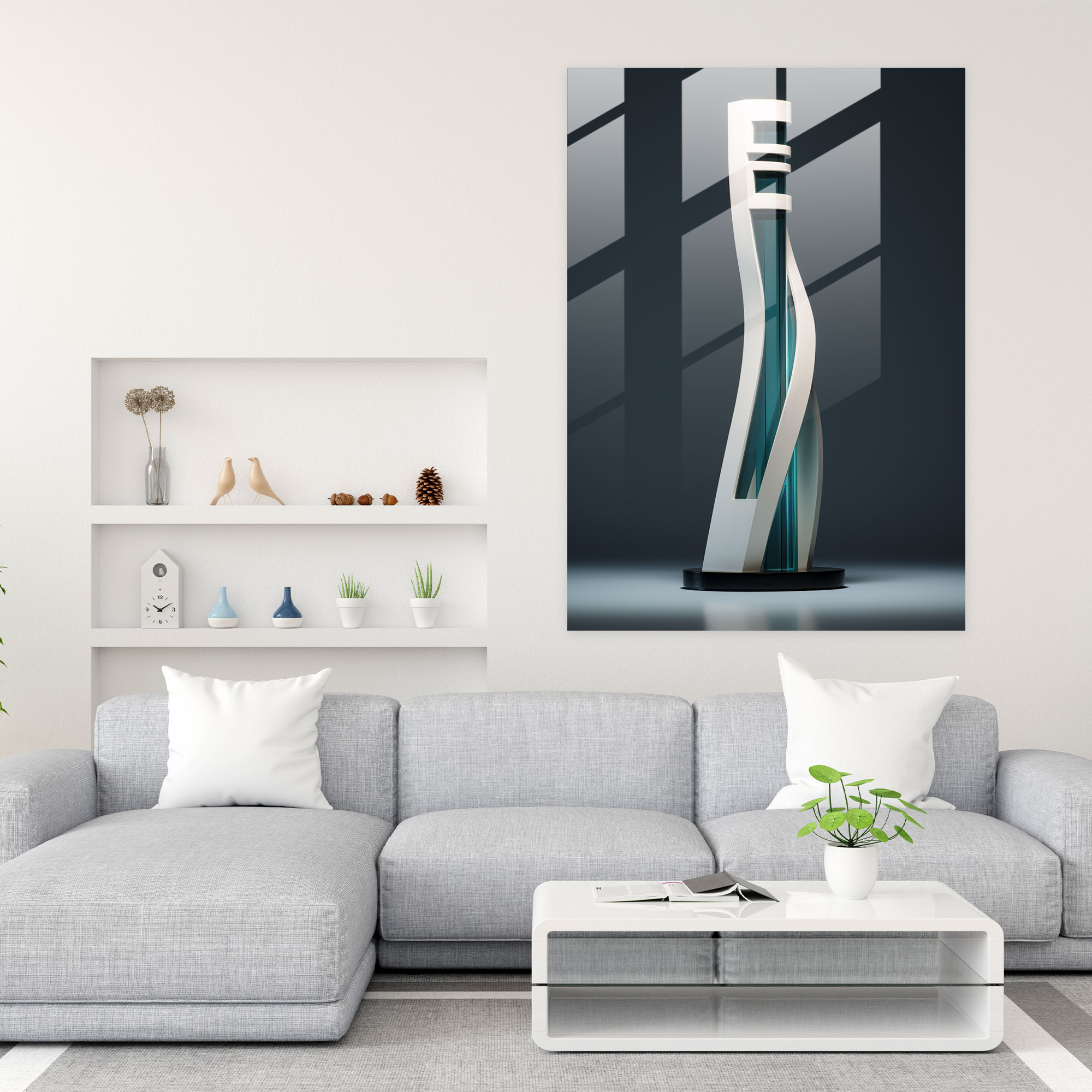 Minimalist Cam Sanatı - Geometrik Deniz Feneri - Deniz Feneri Cam Sanatı Modern Heykel Cam Duvar Sanatı