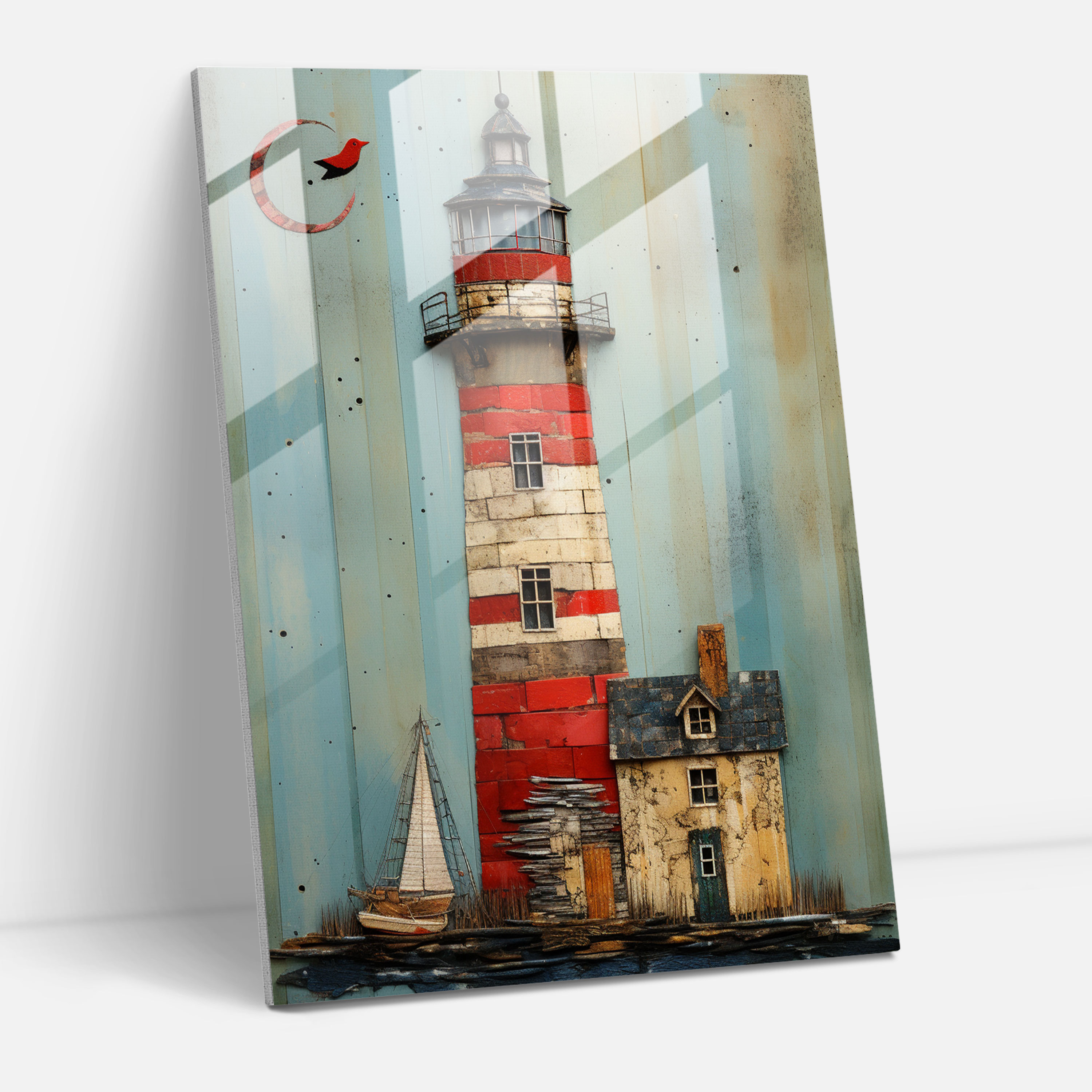 Mixed Media Glass Print - Textured Lighthouse - Lighthouse, Wall Decoration, Glass Art, Lighthouse Glass Print