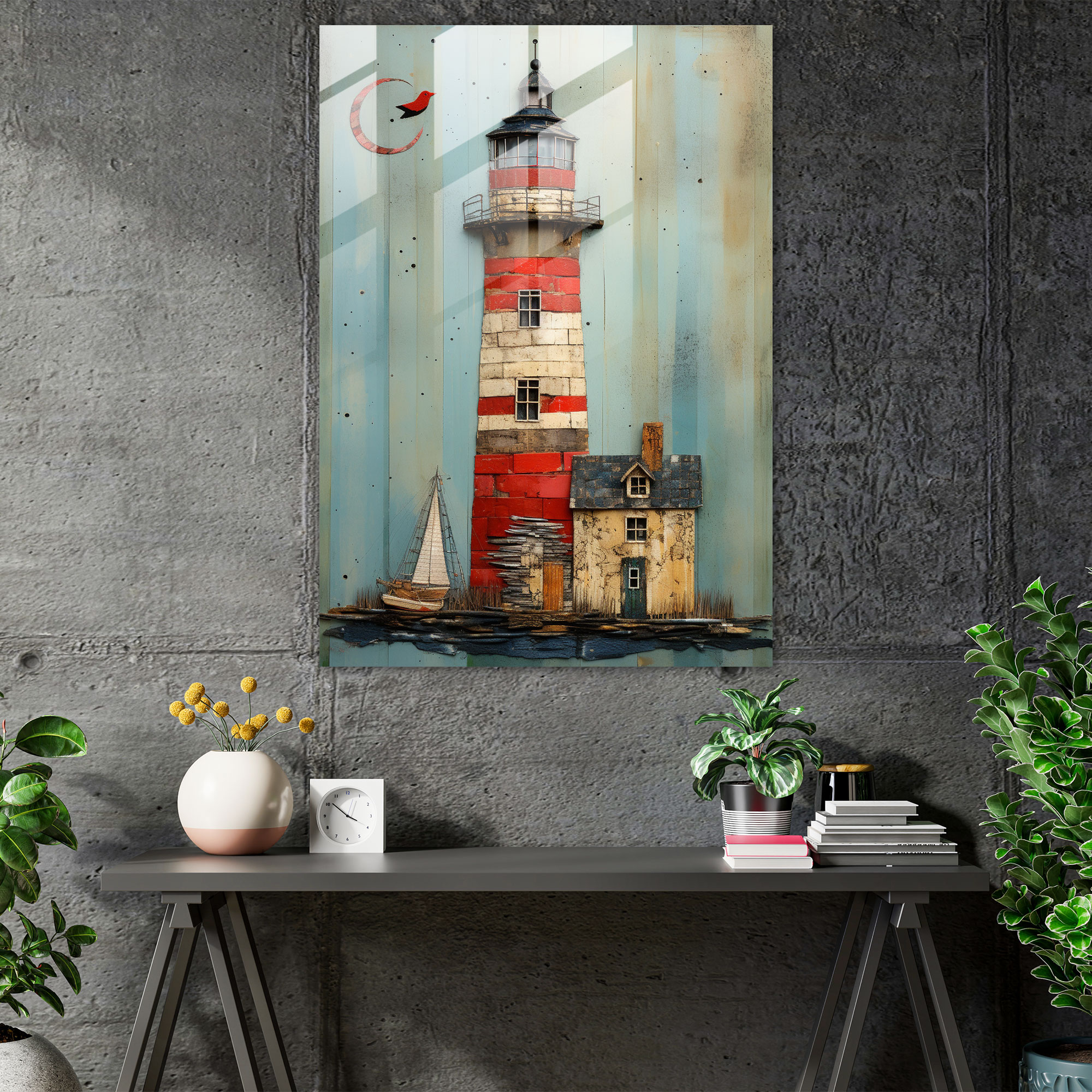 Mixed Media Glass Print - Textured Lighthouse - Lighthouse, Wall Decoration, Glass Art, Lighthouse Glass Print
