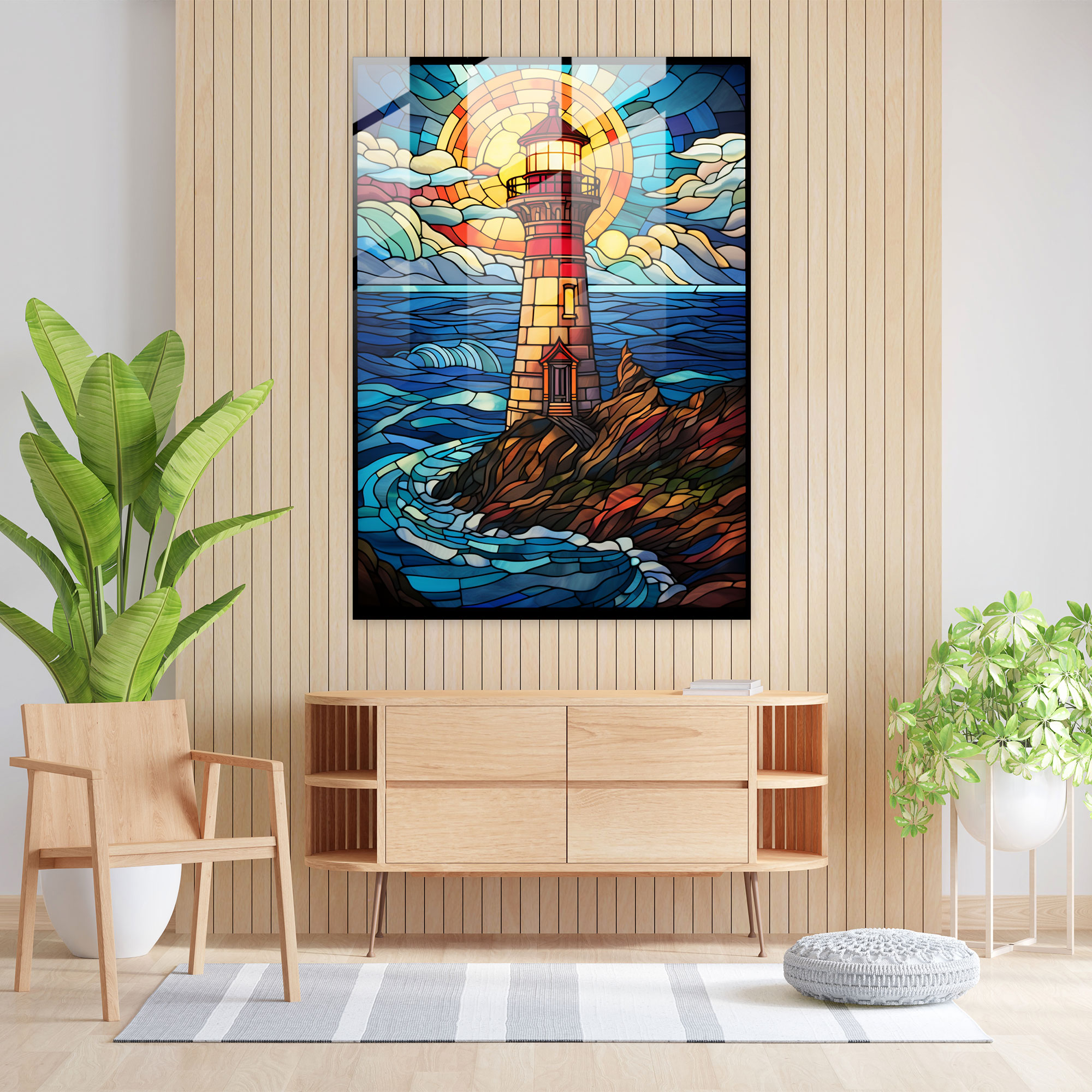 Stained Glass Lighthouse Glass Print - Lighthouse, Glass Art, Wall Decoration, Lighthouse
