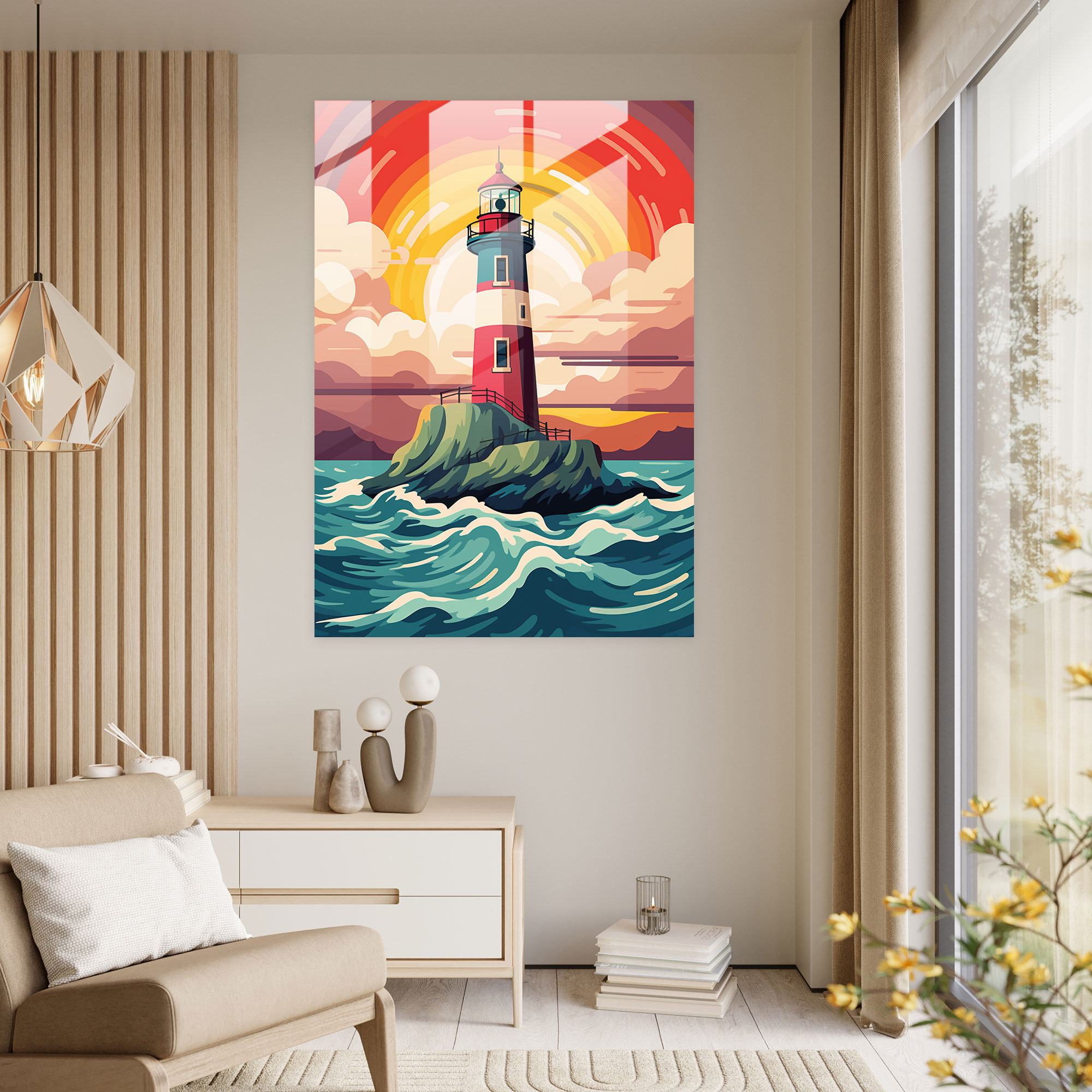Pop Art Lighthouse Glass Wall Art - Lighthouse, Modern Art, Glass Wall Art, Lighthouse