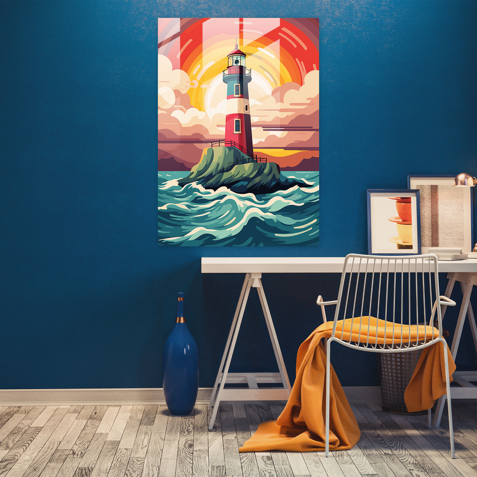 Pop Art Lighthouse Glass Wall Art - Lighthouse, Modern Art, Glass Wall Art, Lighthouse