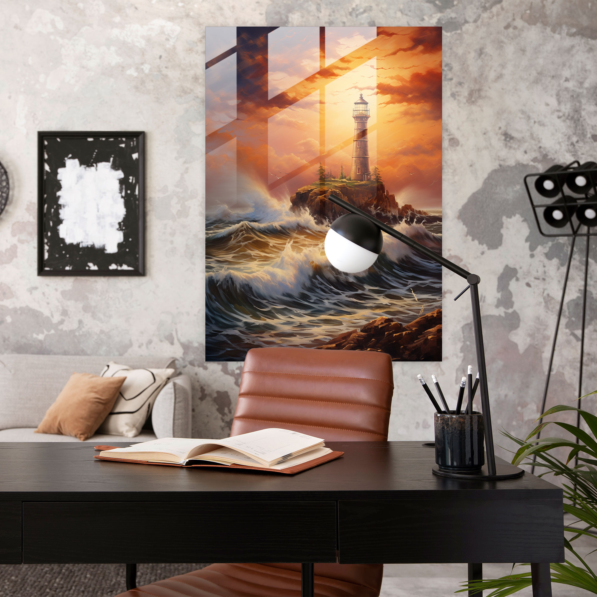 Realistic Lighthouse Glass Print - Lighthouse, Home Decoration, Realistic Oil Painting, Lighthouse