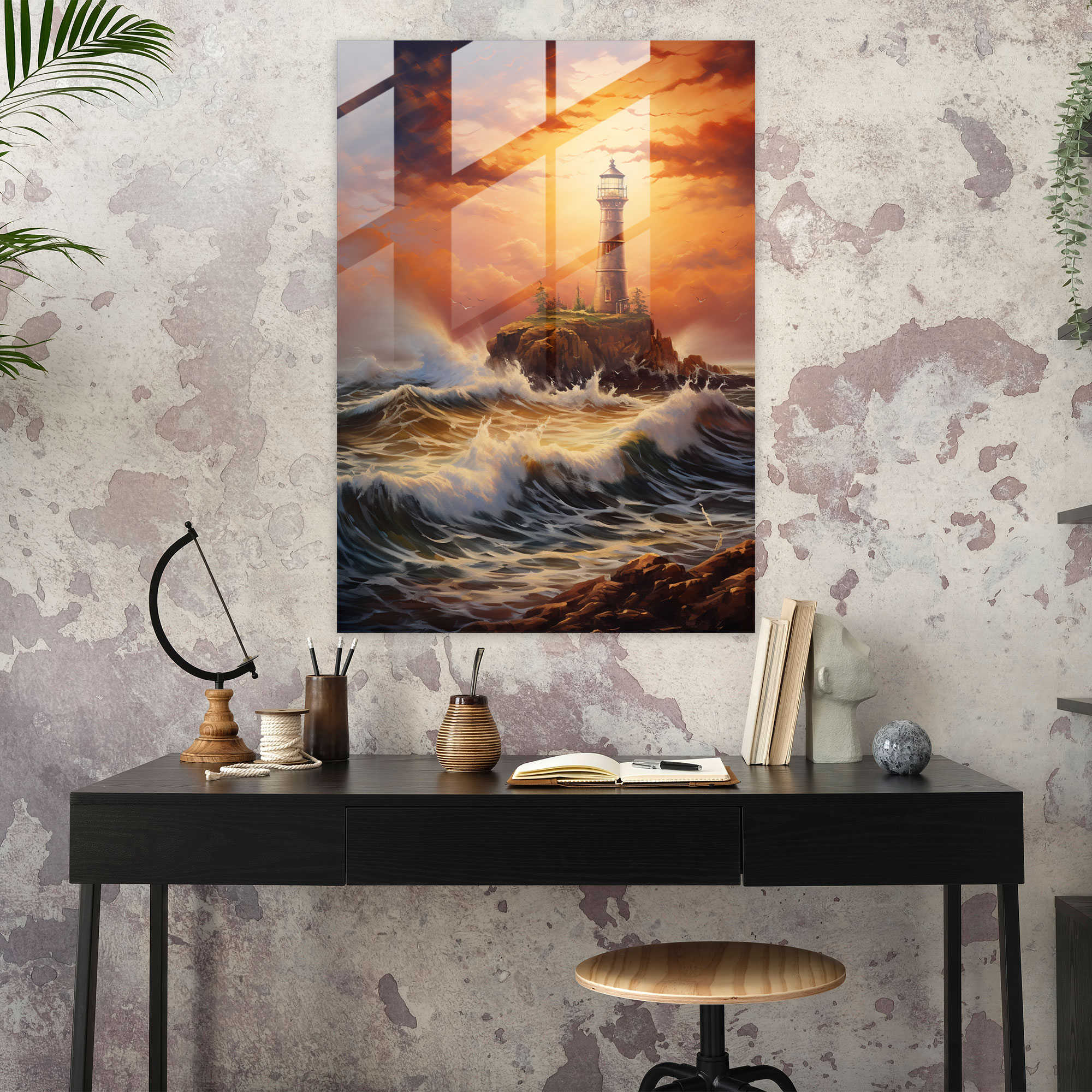 Realistic Lighthouse Glass Print - Lighthouse, Home Decoration, Realistic Oil Painting, Lighthouse