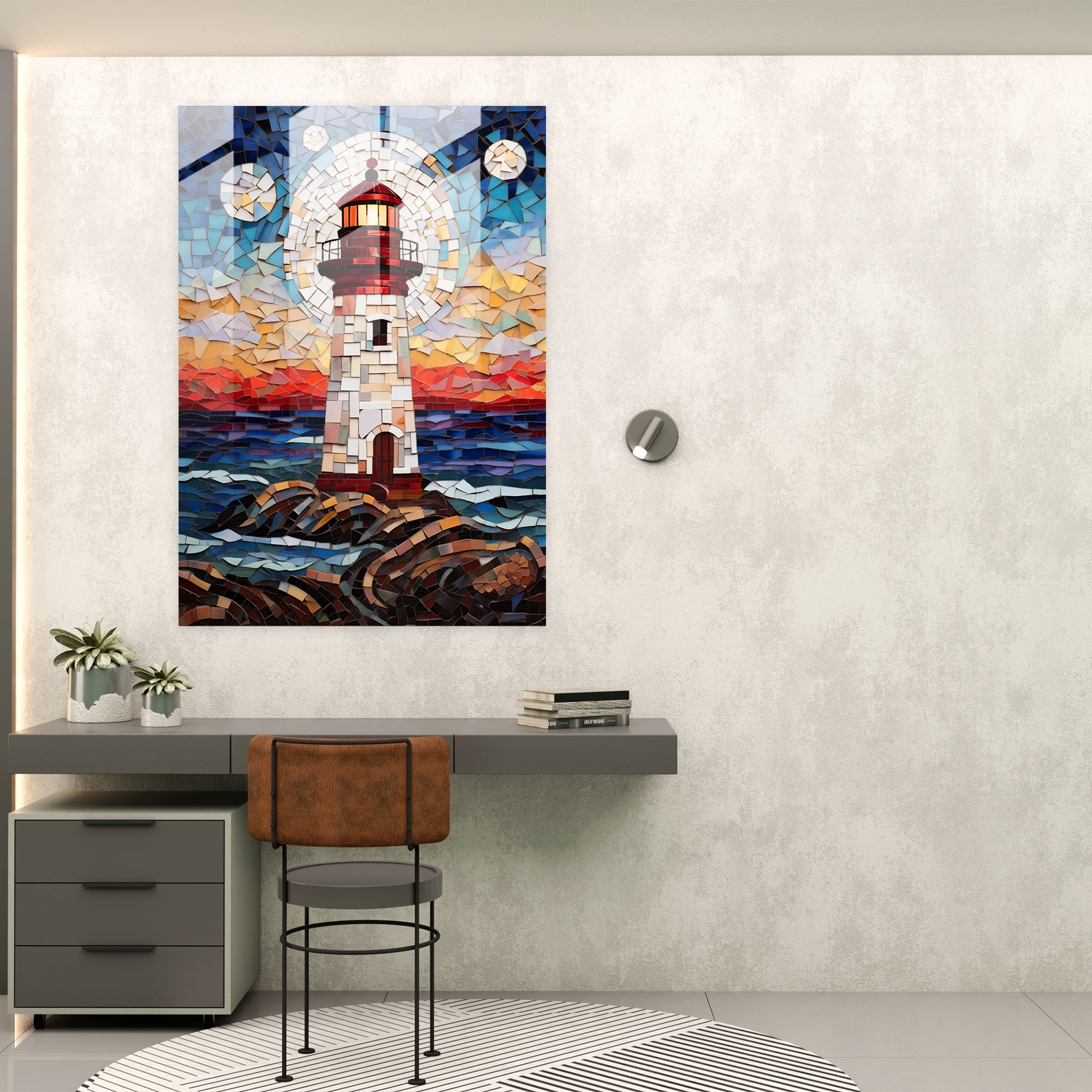 Mozaik Deniz Feneri Cam Duvar Sanatı - Deniz Feneri Modern Sanat Ev Dekorasyonu Mozaik Eser