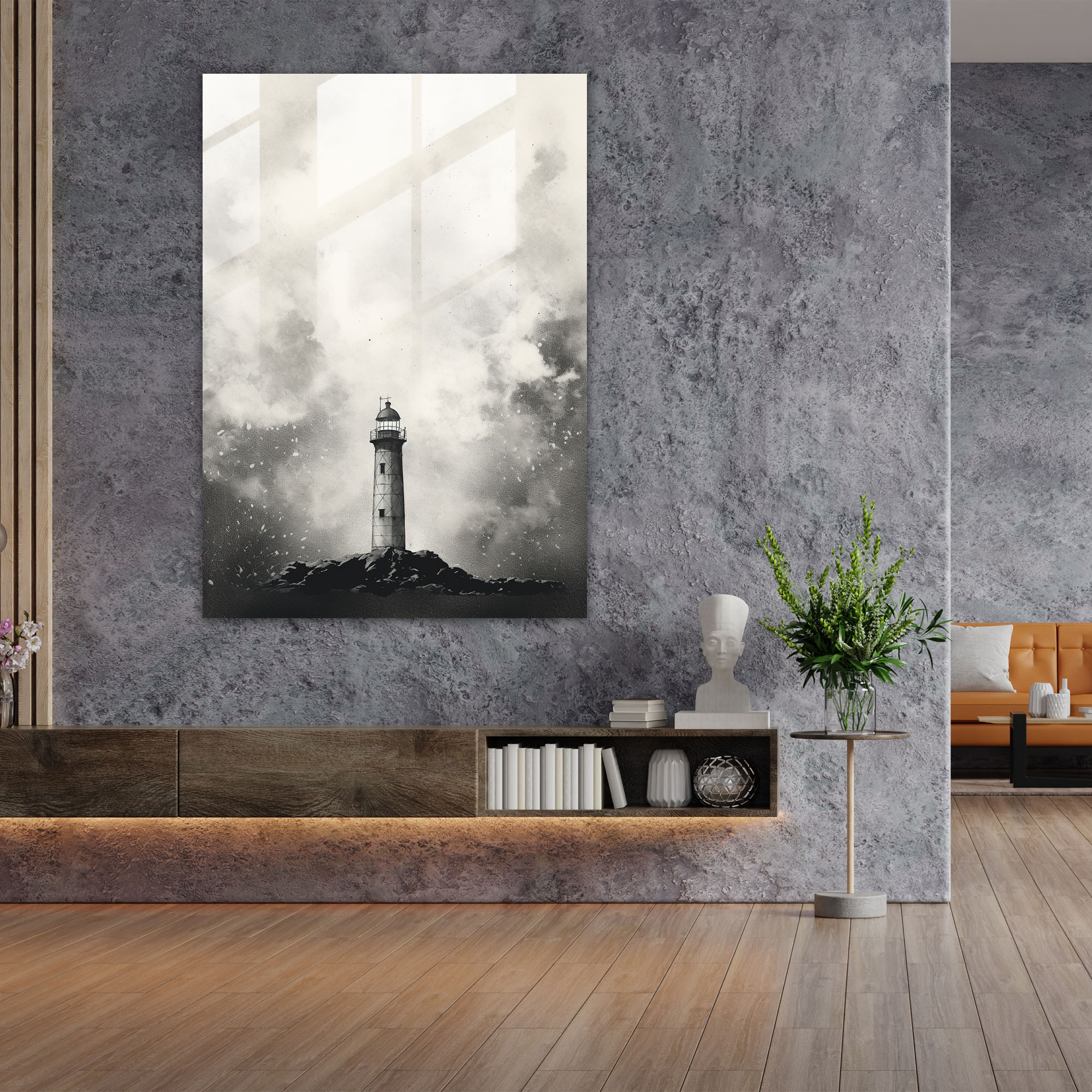 Minimalist Lighthouse Glass Print - Lighthouse, Glass Print, Modern Art, Glass Wall Art