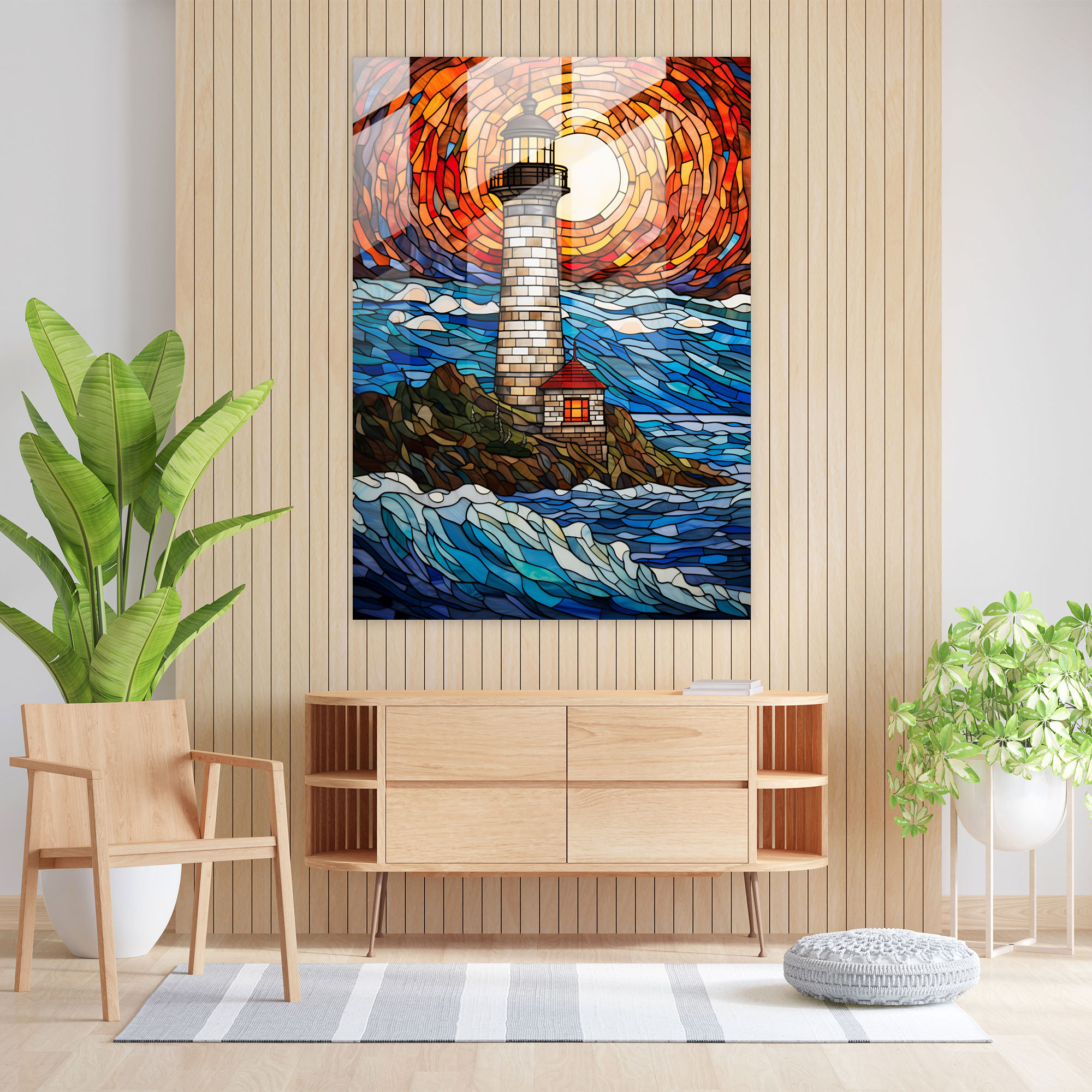 Cam Tablo Denizi Feneri Duvar Dekorasyonu - Fener Cam Sanat Kanvas Tablo Cam Duvar Sanatı