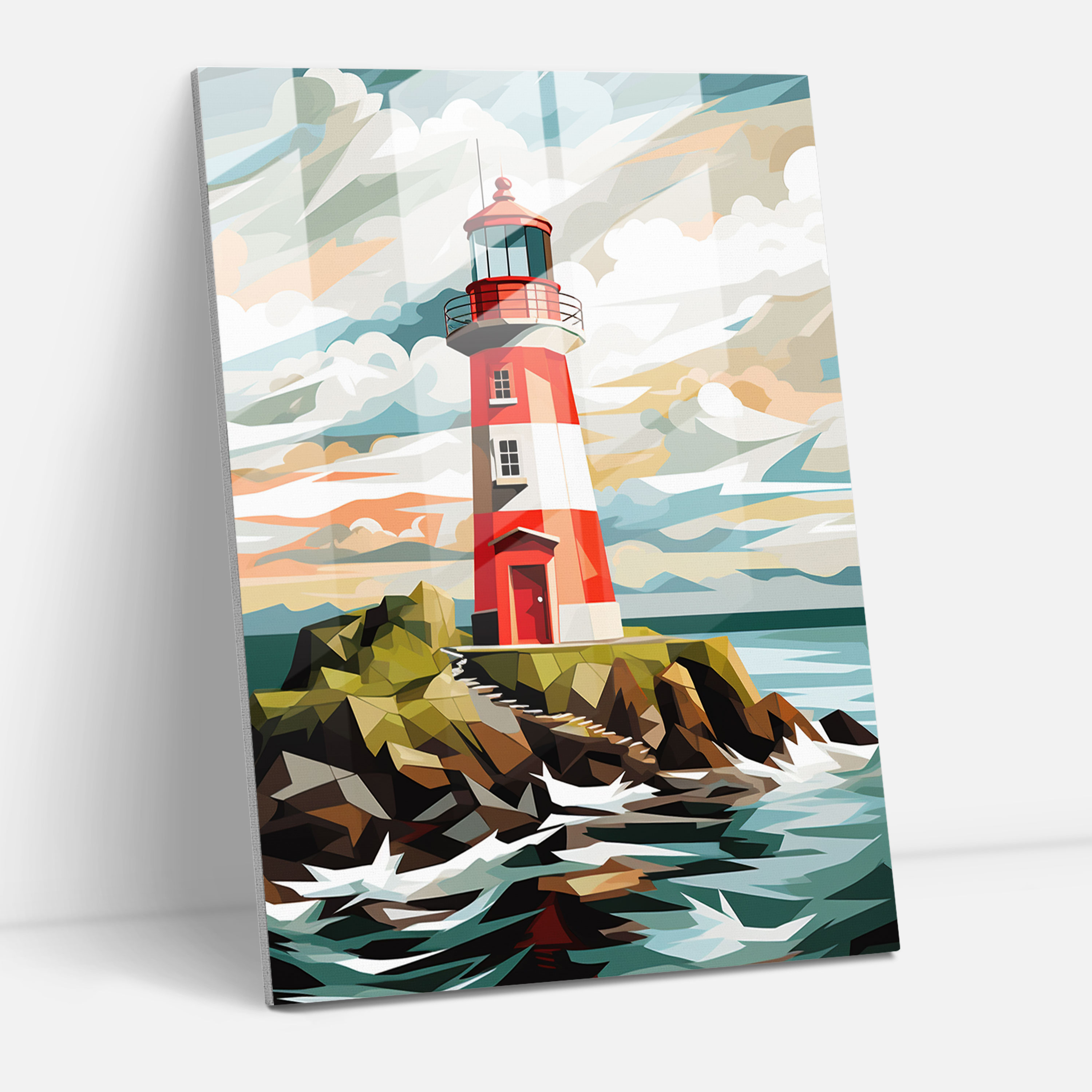 Geometric Lighthouse Glass Print - Lighthouse, Home Decoration, Glass Wall Art, Contemporary Art