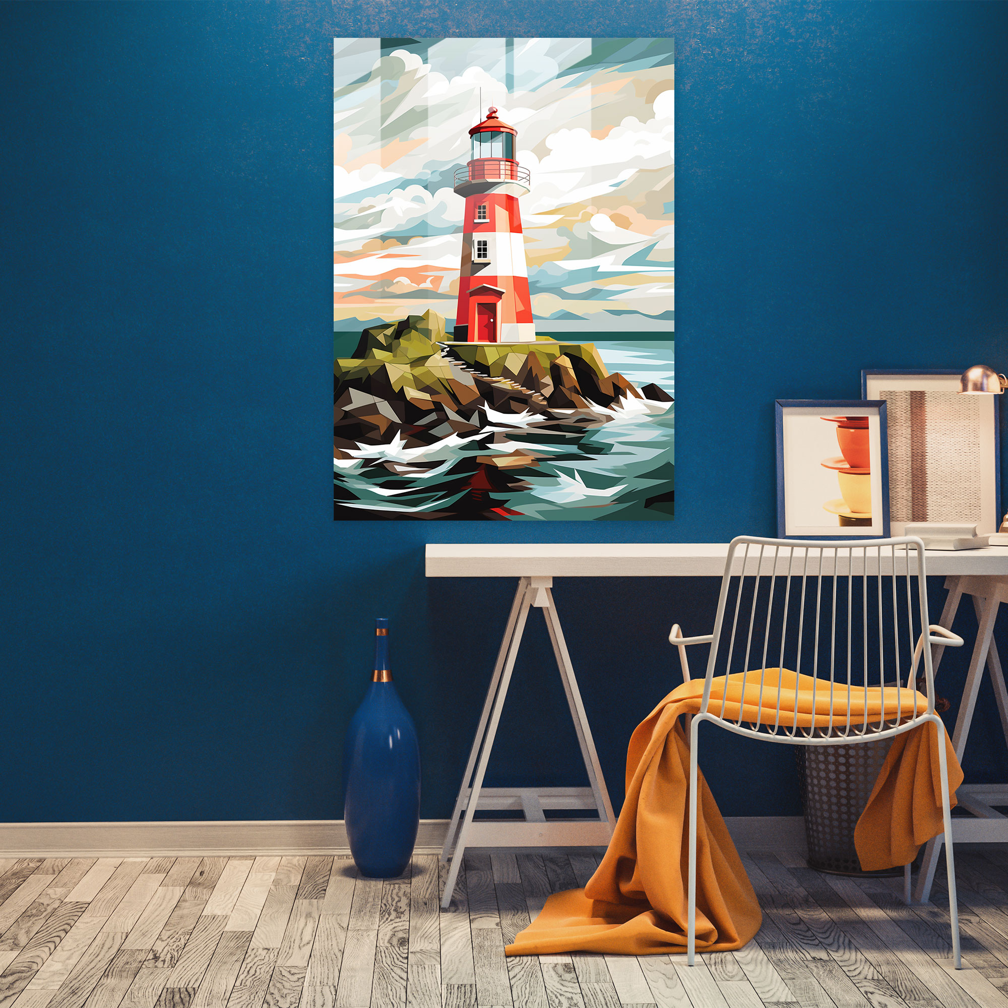 Geometric Lighthouse Glass Print - Lighthouse, Home Decoration, Glass Wall Art, Contemporary Art