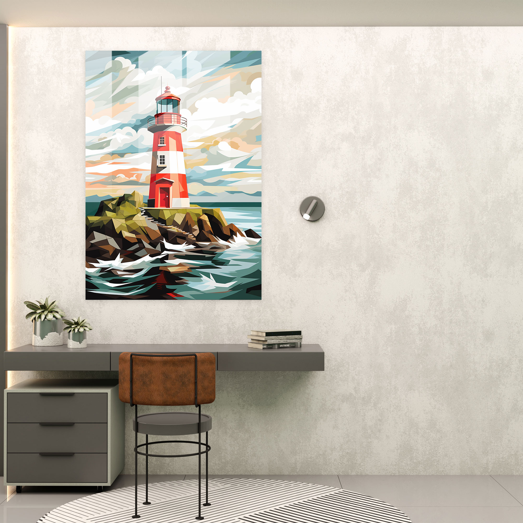 Geometric Lighthouse Glass Print - Lighthouse, Home Decoration, Glass Wall Art, Contemporary Art
