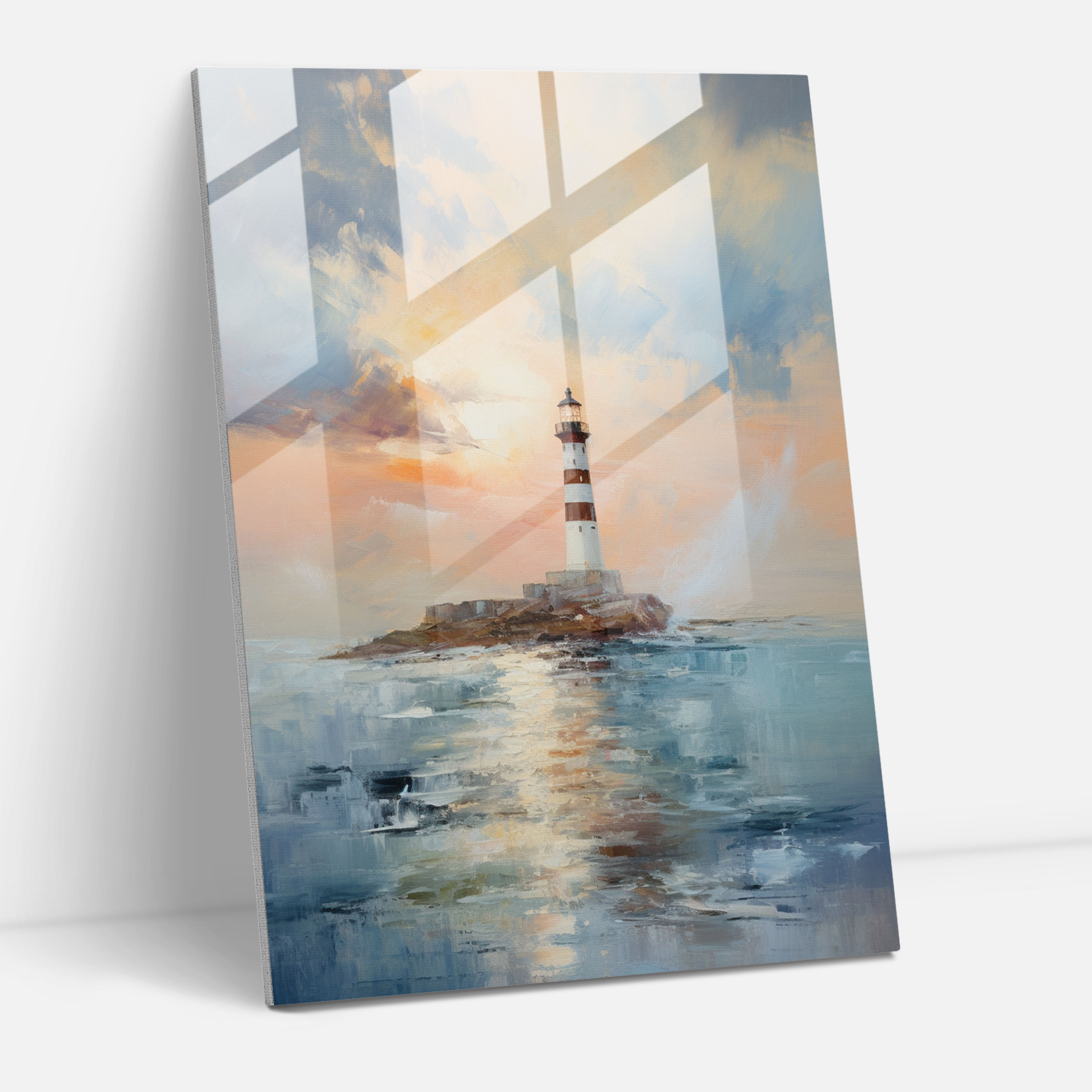 Impressionist Lighthouse Glass Print - Lighthouse, Glass Art, Impressionistic Painting, Soft Color Palette