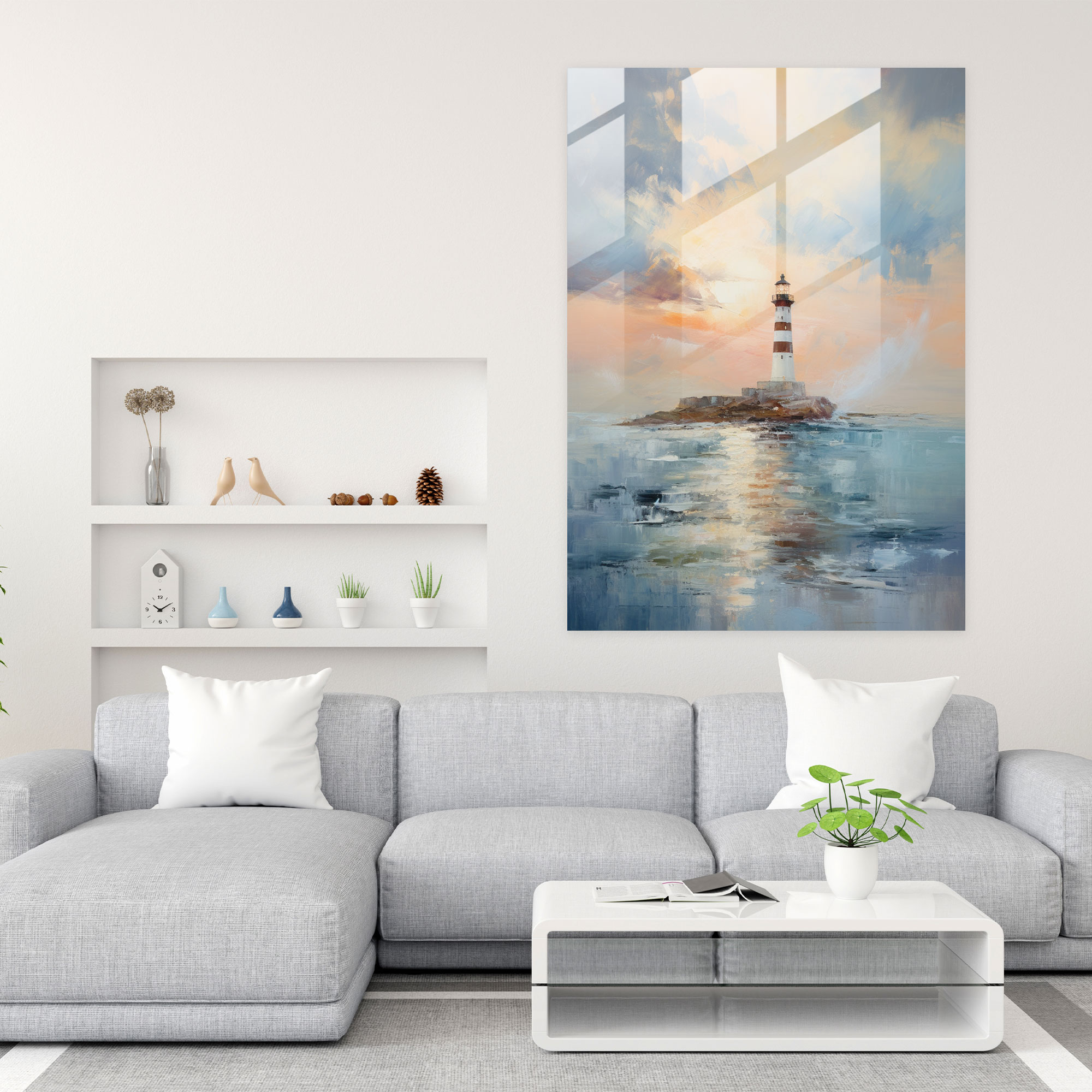 Impressionist Lighthouse Glass Print - Lighthouse, Glass Art, Impressionistic Painting, Soft Color Palette