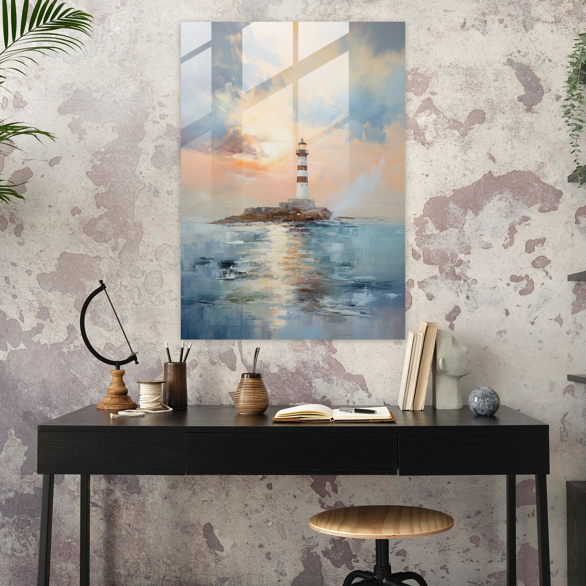 Impressionist Lighthouse Glass Print - Lighthouse, Glass Art, Impressionistic Painting, Soft Color Palette