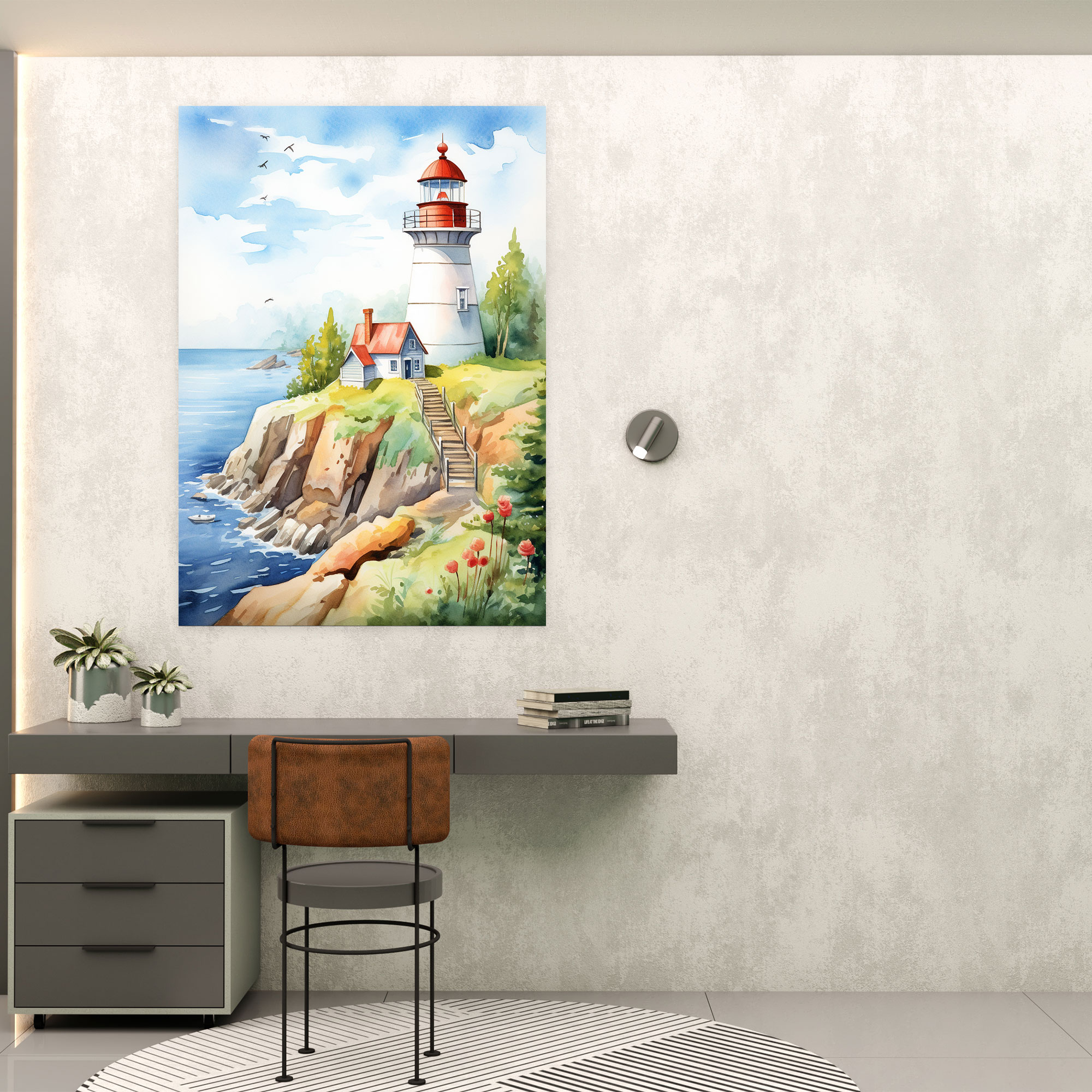 Coastal Lighthouse Canvas Print - Lighthouse, Coastal Theme, Home Decoration, Watercolor Wall Art