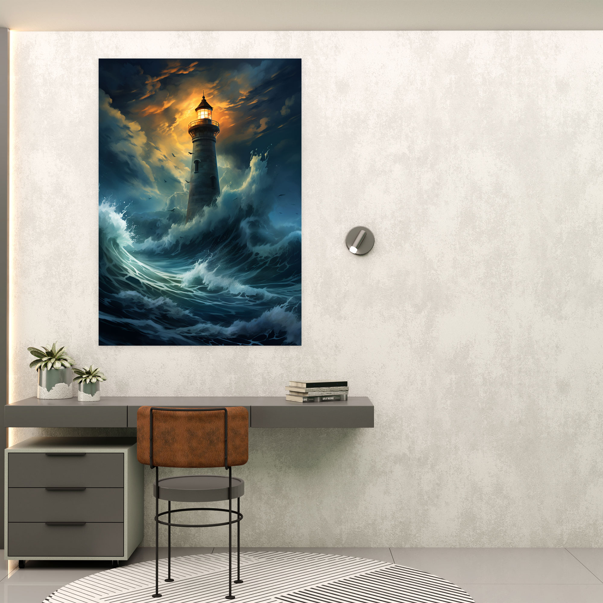 Stormy Night Lighthouse Wall Art - Lighthouse, Realistic Digital Print, Nighttime Art, Nature Wall Decoration
