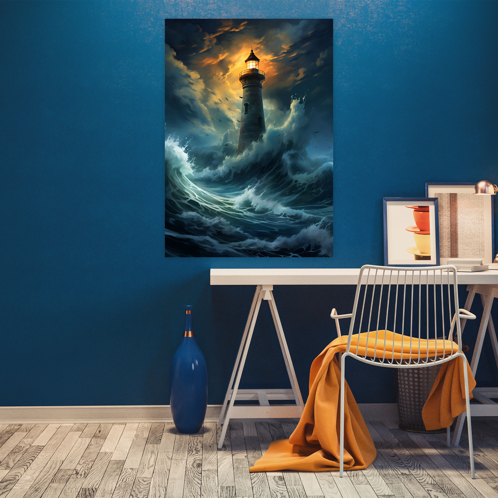 Stormy Night Lighthouse Wall Art - Lighthouse, Realistic Digital Print, Nighttime Art, Nature Wall Decoration