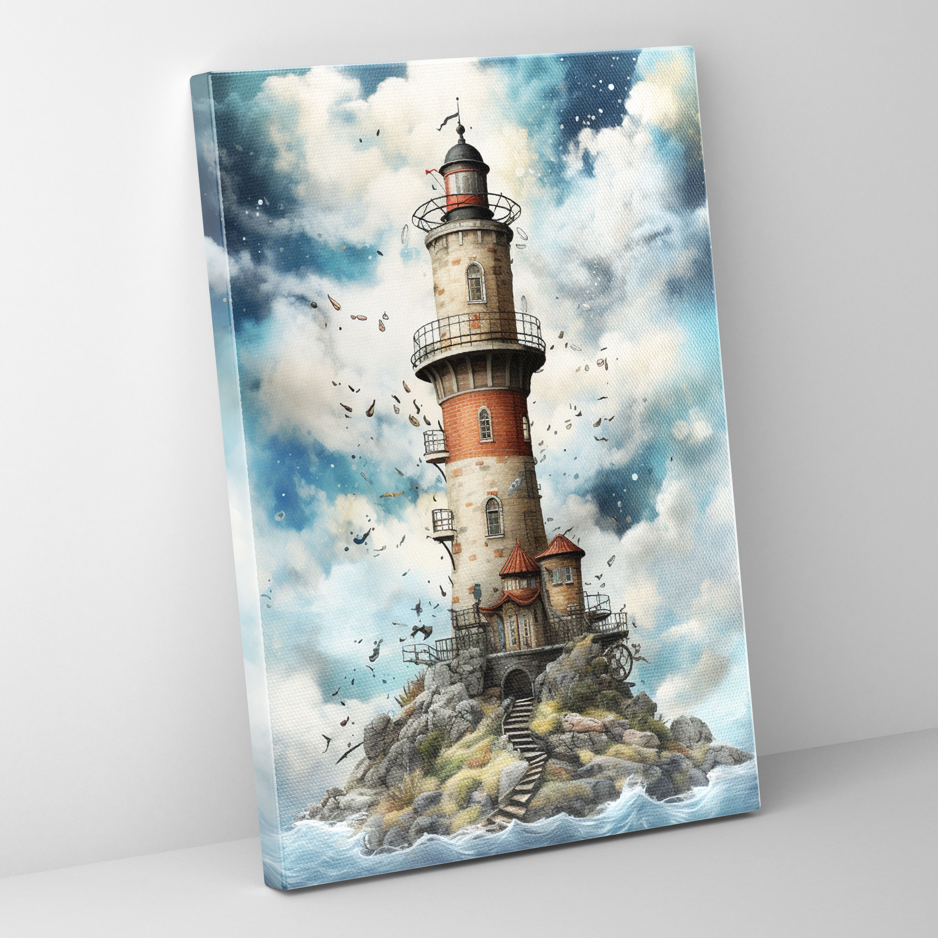 Floating Sky Lighthouse Canvas Print - Lighthouse, Home Decoration, Mixed Media Art, High Quality Canvas