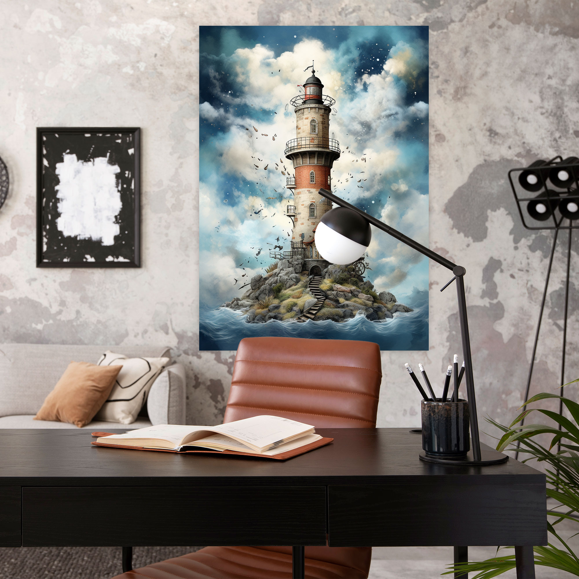 Floating Sky Lighthouse Canvas Print - Lighthouse, Home Decoration, Mixed Media Art, High Quality Canvas