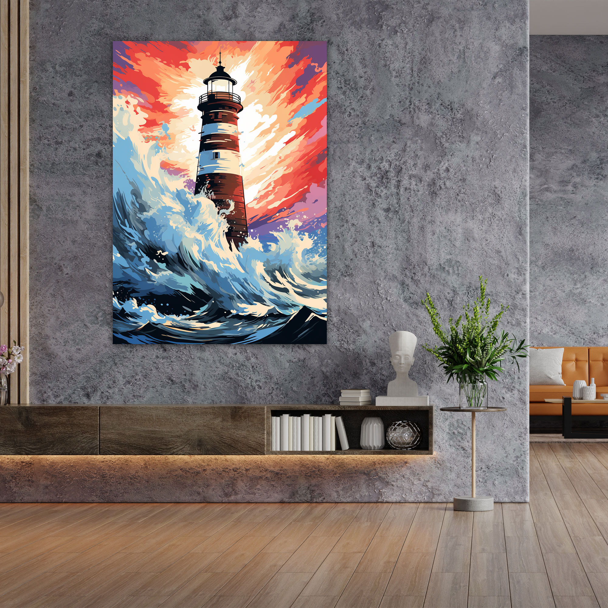 Bold Lighthouse Canvas Print - Lighthouse, Vibrant Wall Decoration, Canvas Wall Art, Home Decoration